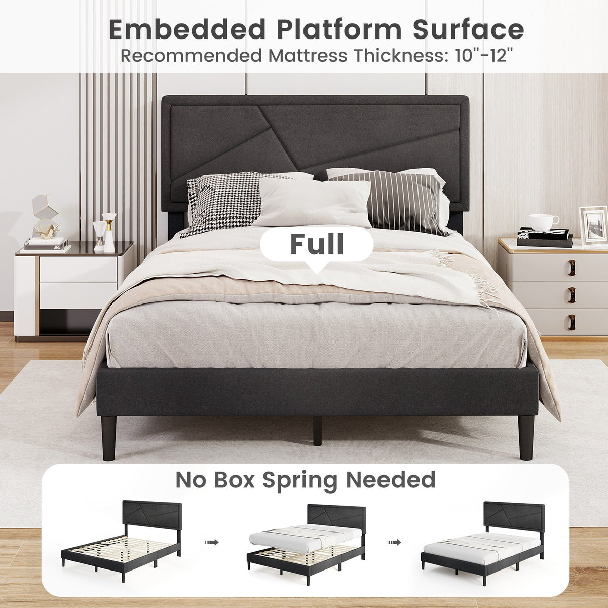Twin/Full/Queen Size Upholstered Platform Bed Frame with High Headboard