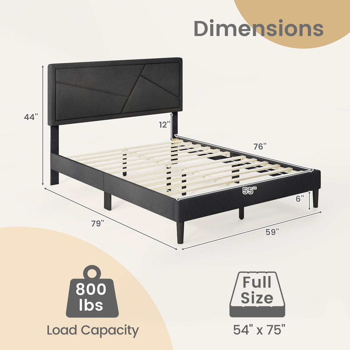 Twin/Full/Queen Size Upholstered Platform Bed Frame with High Headboard