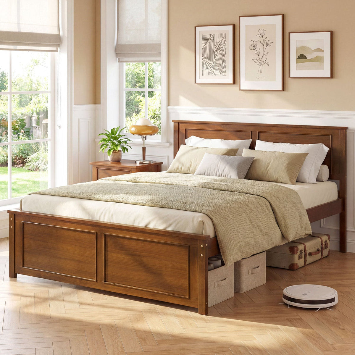 Twin Size Wooden Platform Bed Frame with Headboard