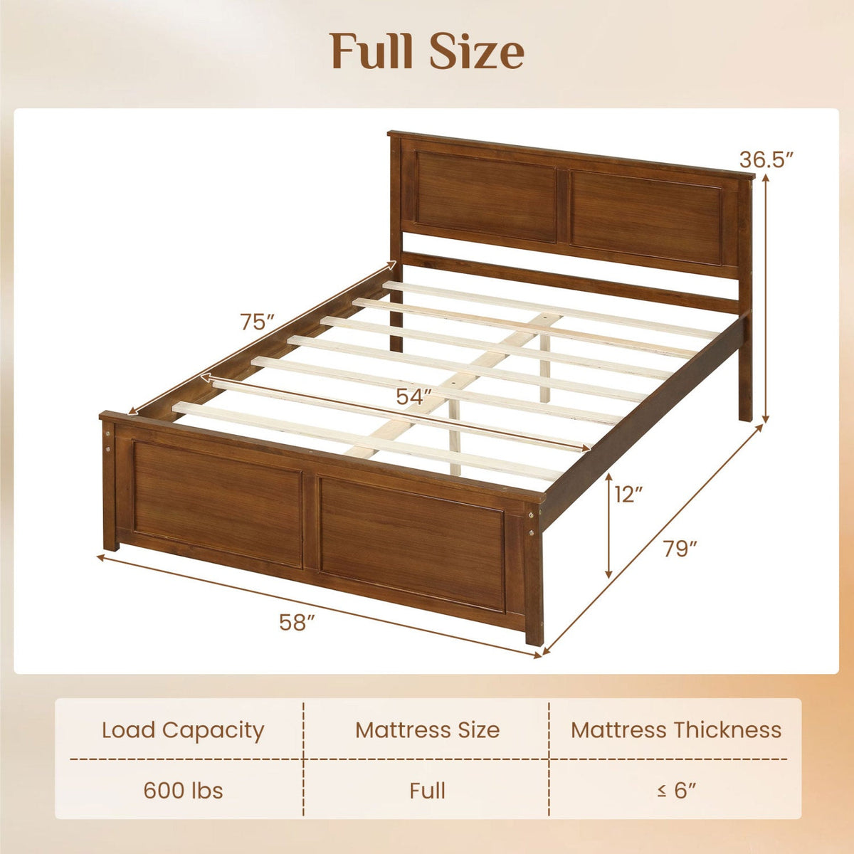 Twin Size Wooden Platform Bed Frame with Headboard