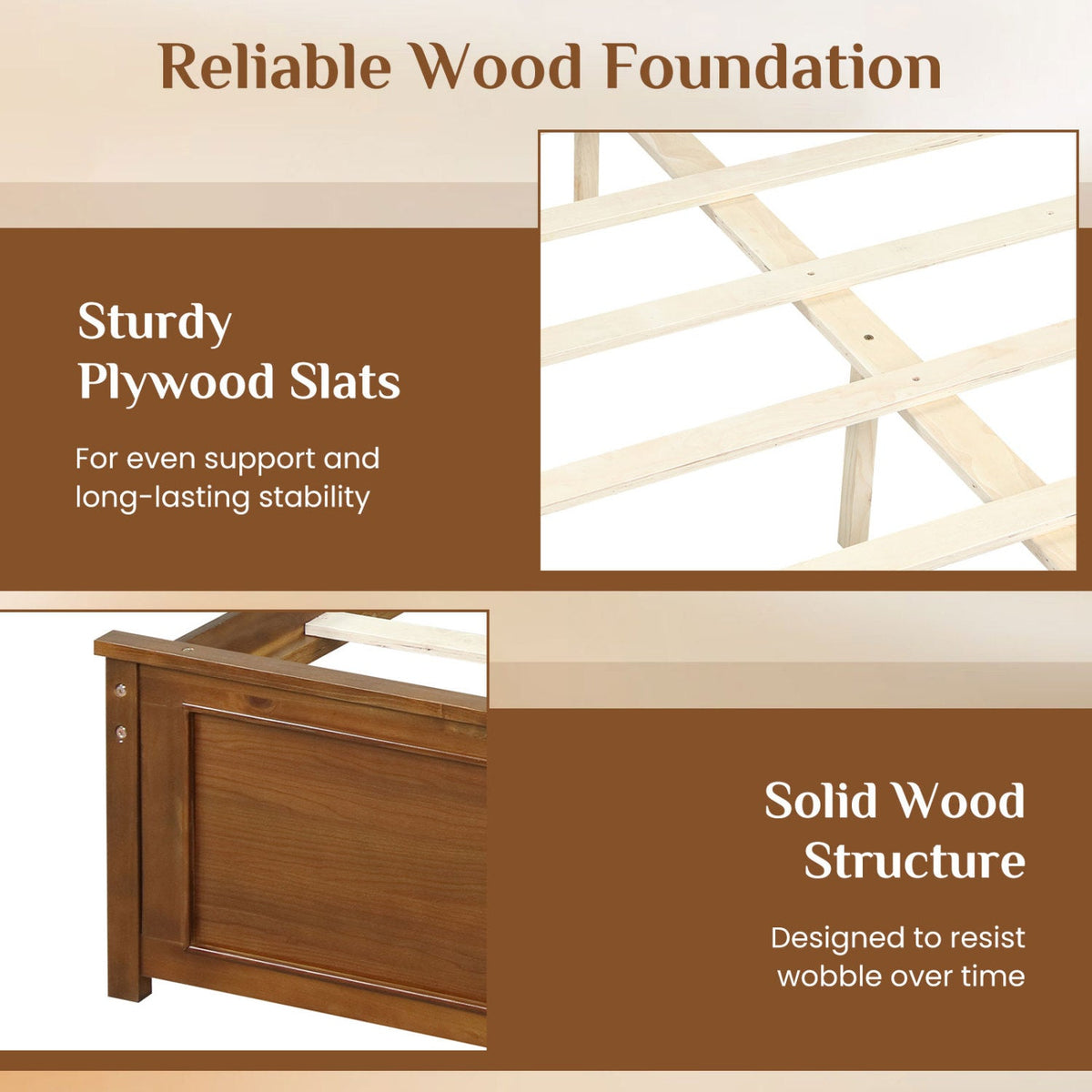 Twin Size Wooden Platform Bed Frame with Headboard