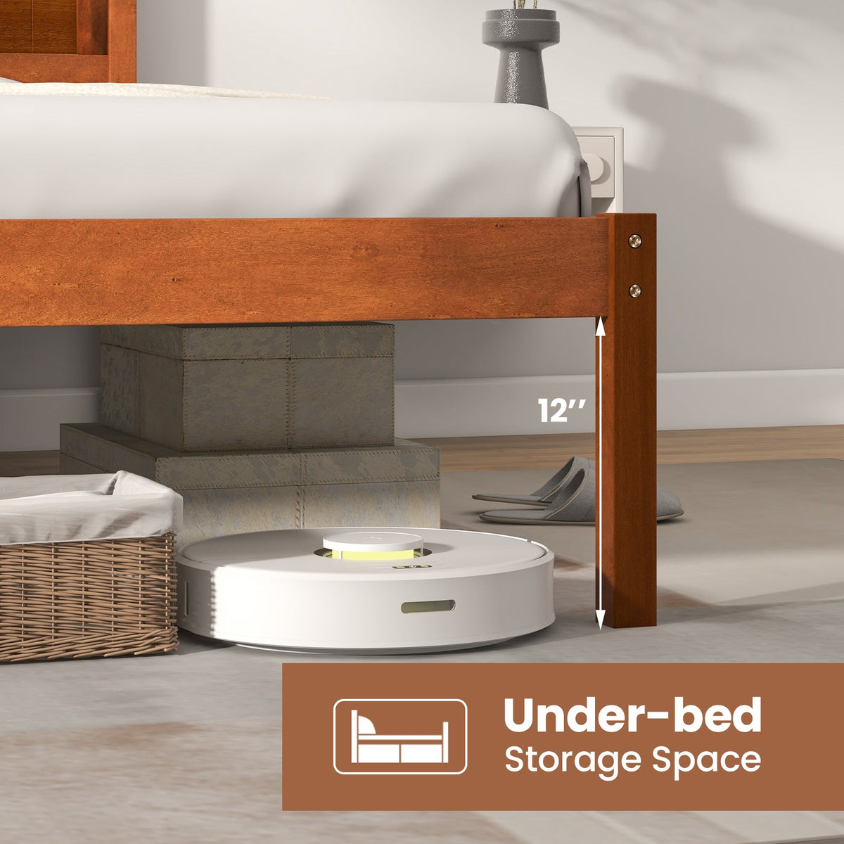 Twin/Full/Queen Size Bed Frame with Wooden Headboard and Slat Support