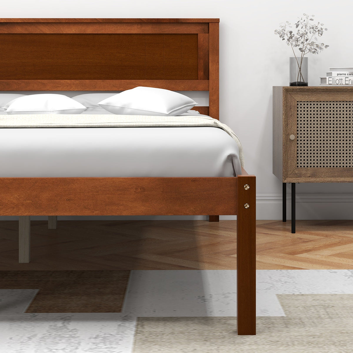 Twin/Full/Queen Size Bed Frame with Wooden Headboard and Slat Support