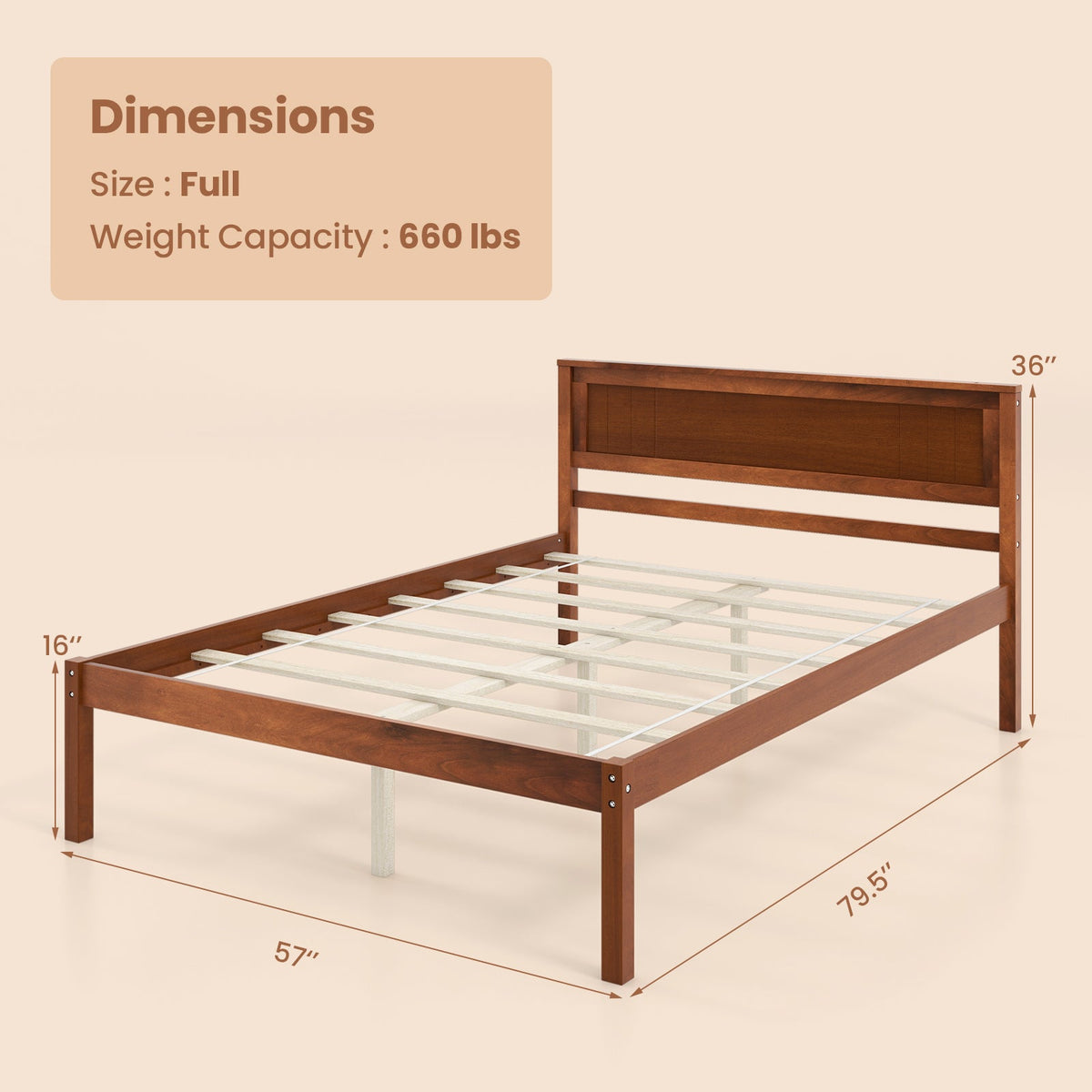 Twin/Full/Queen Size Bed Frame with Wooden Headboard and Slat Support