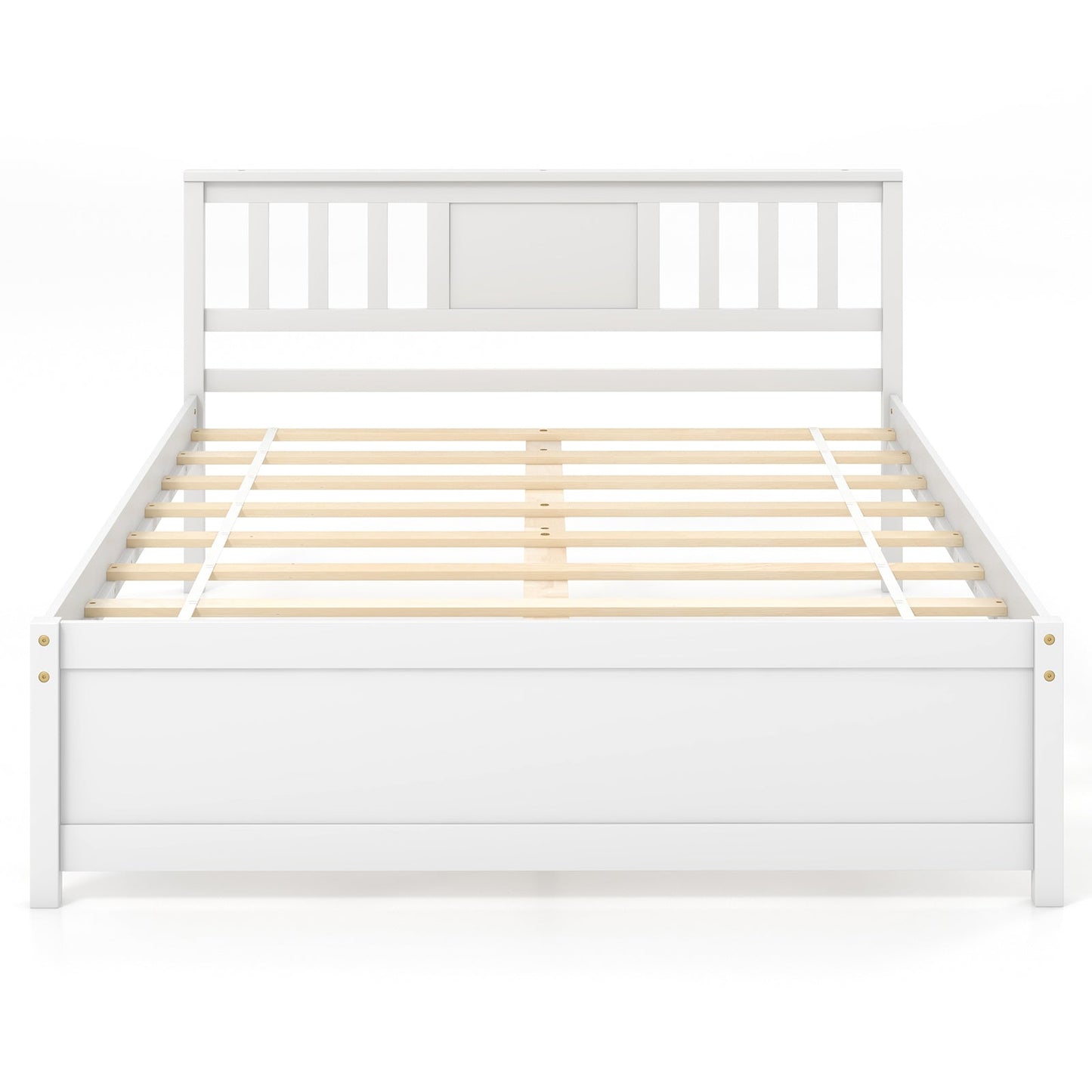 Wooden Platform Bed with Headboard and Wood Slat Support White