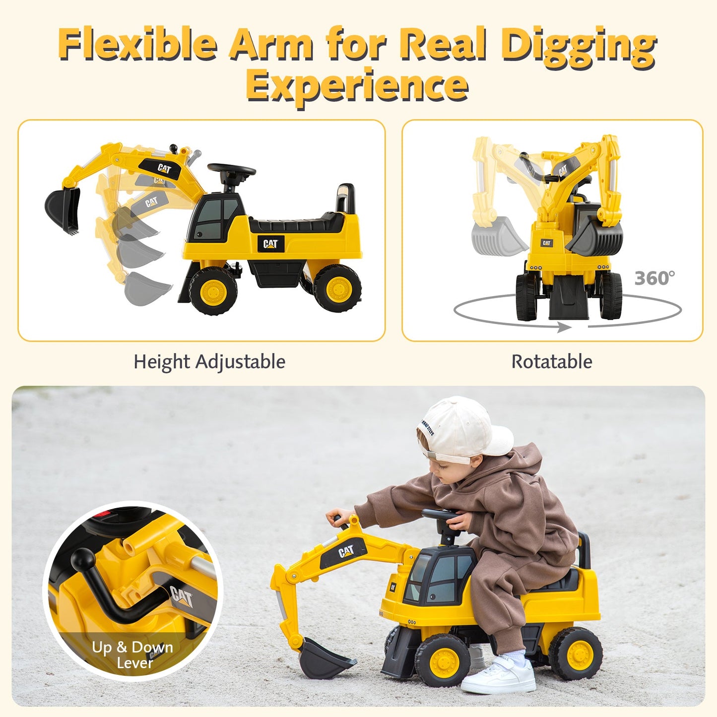 Licensed Caterpillar Kids Ride-On Digger-Yellow