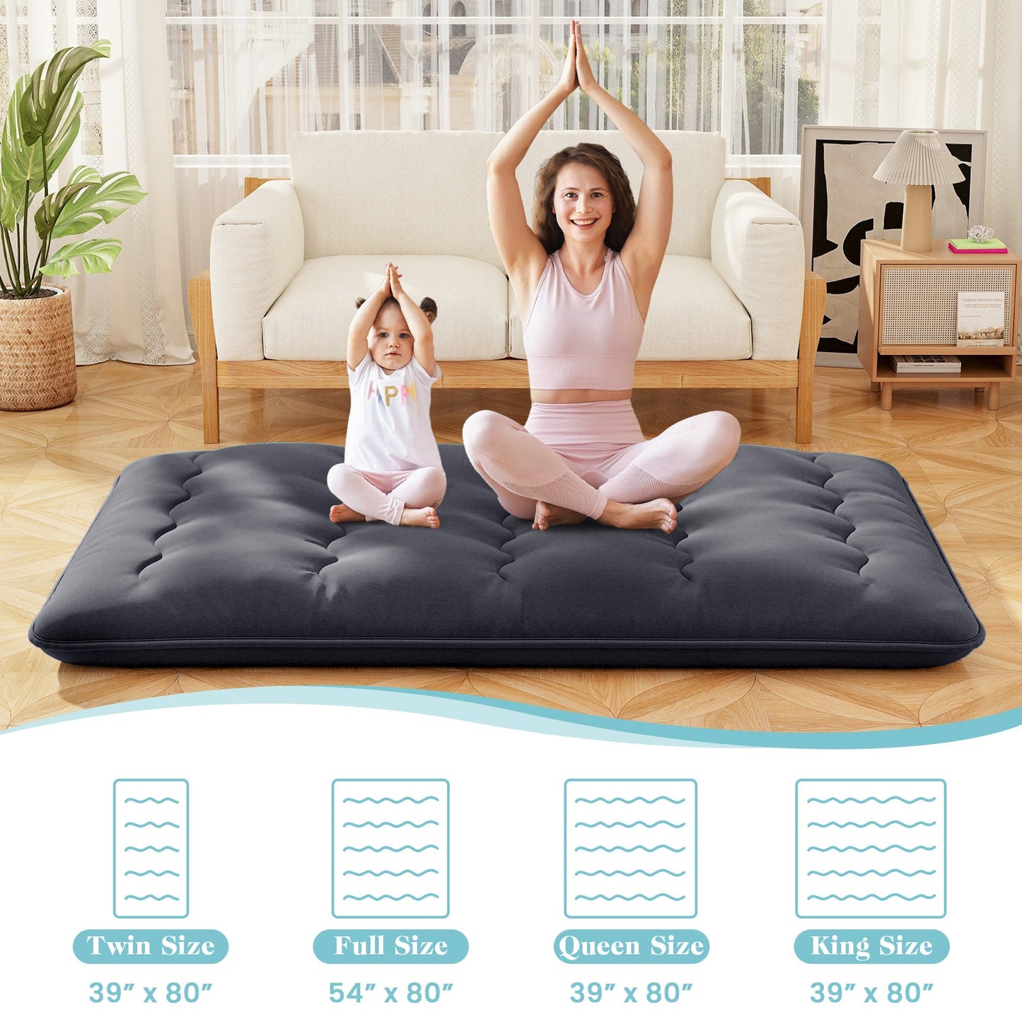 Futon Mattress with Washable Cover and Foldable Mat