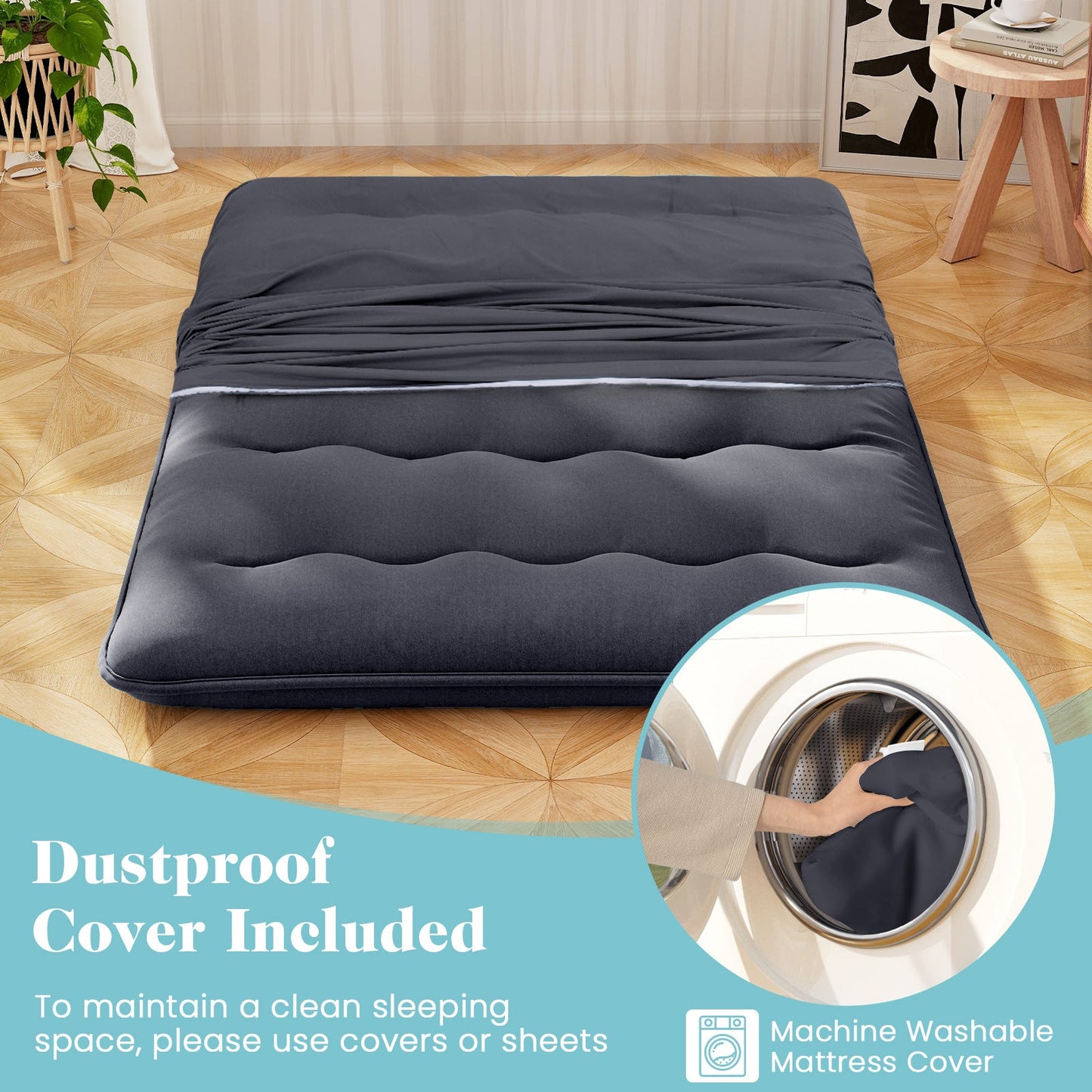 Futon Mattress with Washable Cover and Foldable Mat