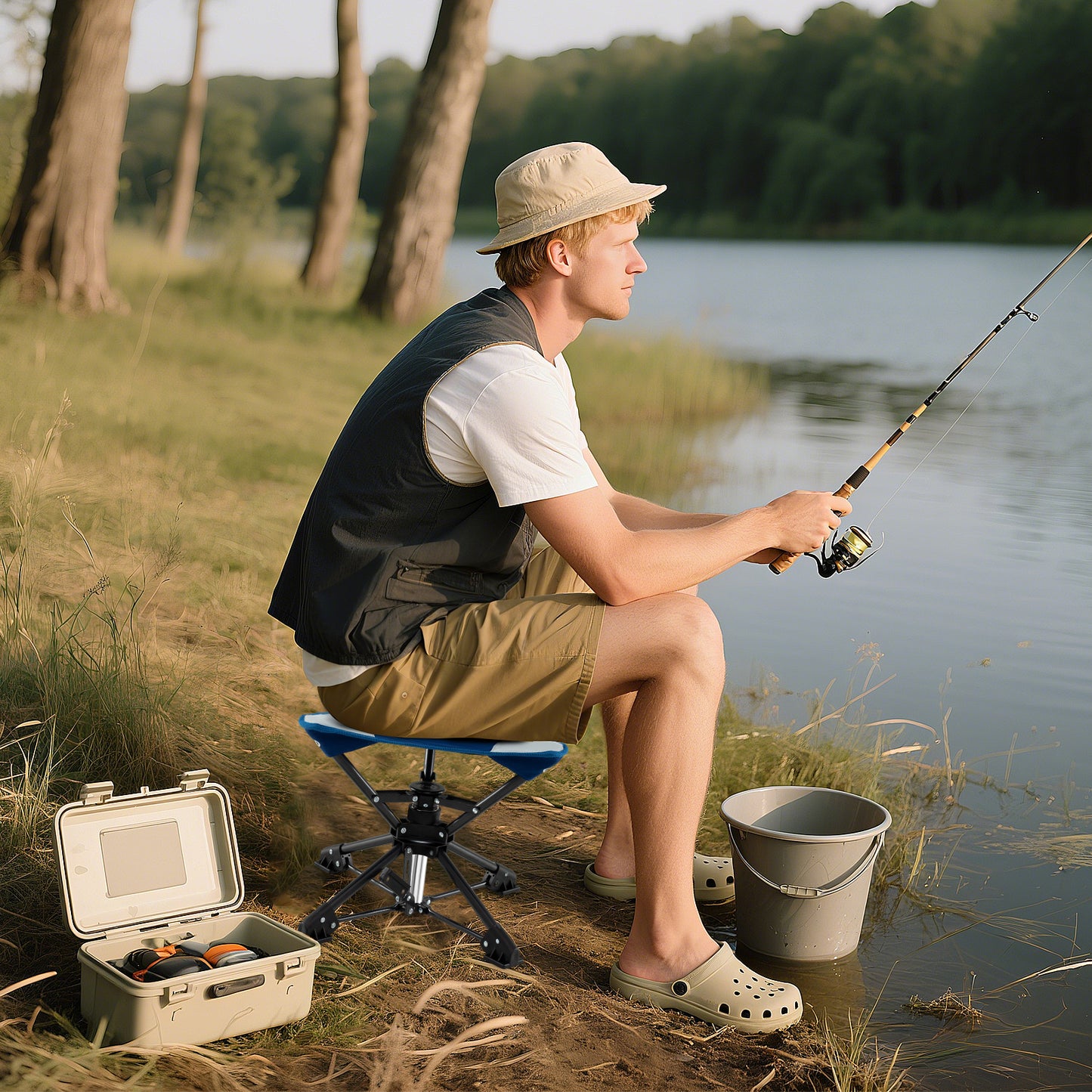 360° Swivel Folding Camping Stool with Anti-Sink Feet