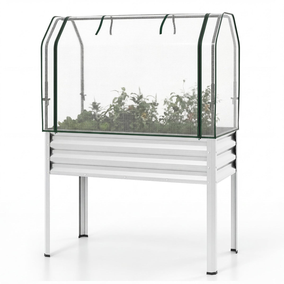 Galvanized Raised Garden Bed with Legs and Greenhouse Cover for Vegetable Flower
