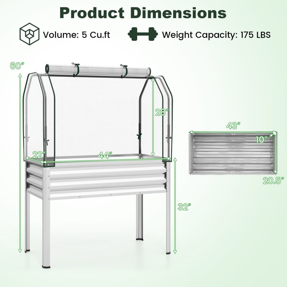 Galvanized Raised Garden Bed with Legs and Greenhouse Cover for Vegetable Flower