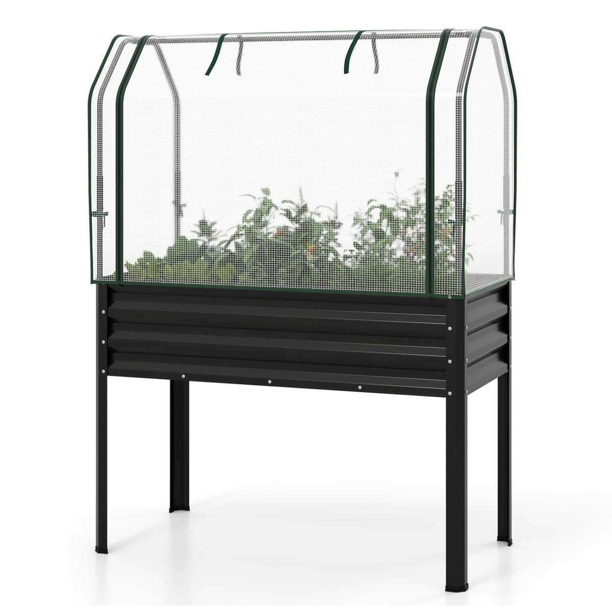Galvanized Raised Garden Bed with Legs and Greenhouse Cover for Vegetable Flower