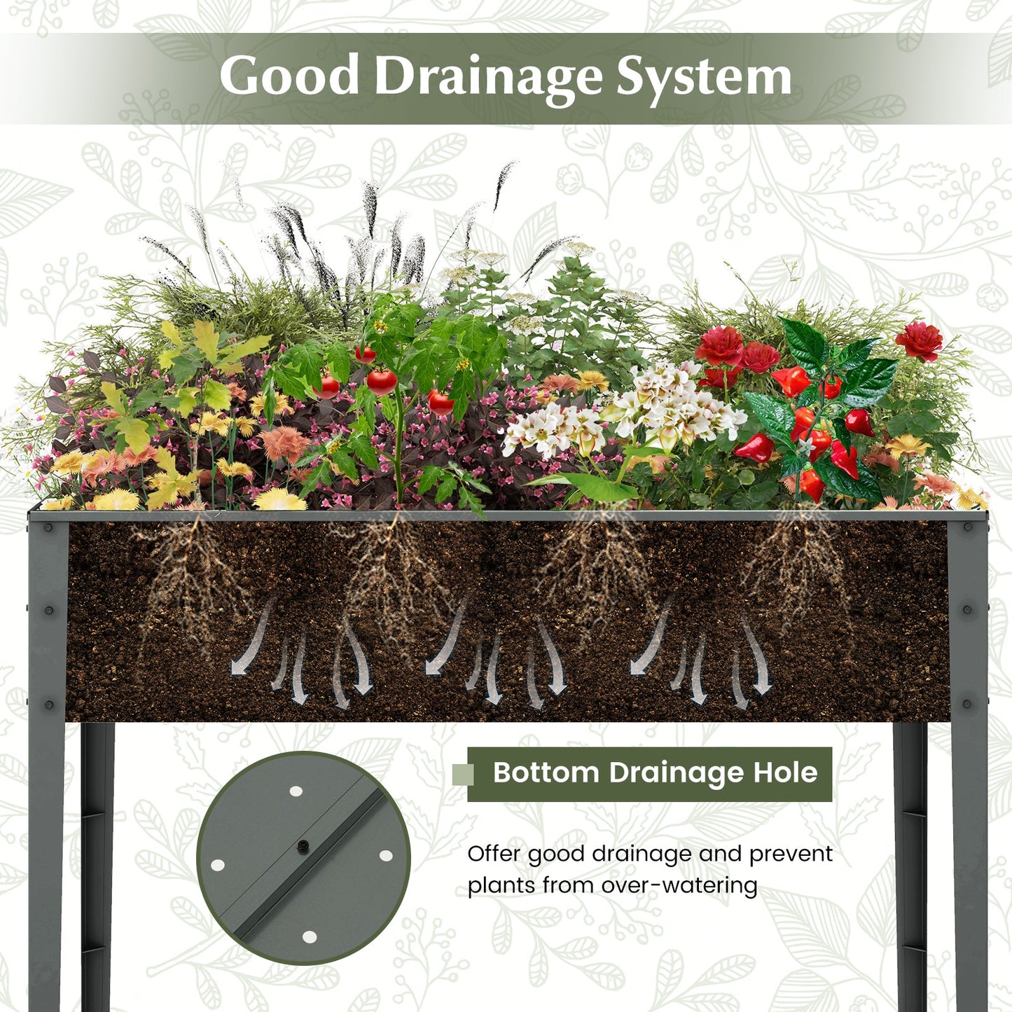 Galvanized Raised Garden Bed Elevated Planter Box with Legs and Drainage Hole