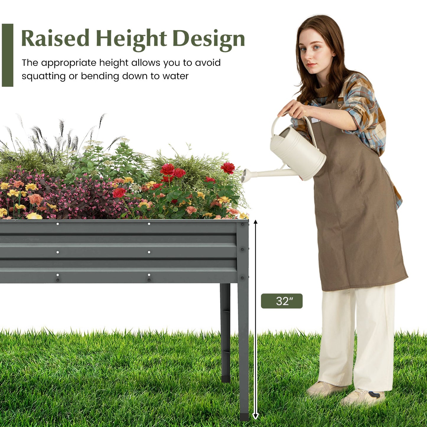 Galvanized Raised Garden Bed Elevated Planter Box with Legs and Drainage Hole