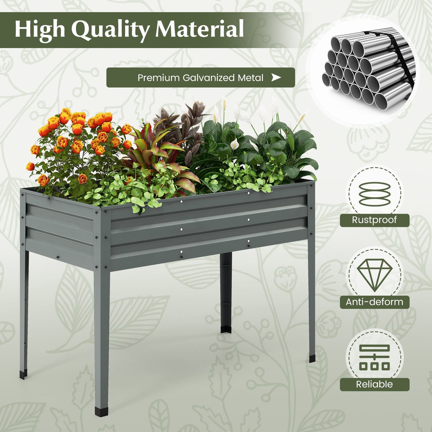 Galvanized Raised Garden Bed Elevated Planter Box with Legs and Drainage Hole