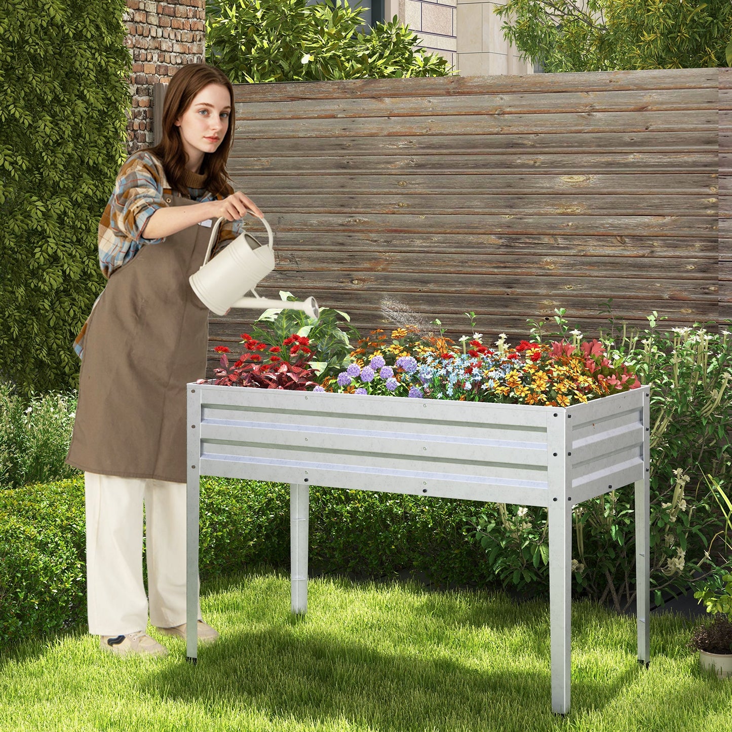 Galvanized Raised Garden Bed Elevated Planter Box with Legs and Drainage Hole