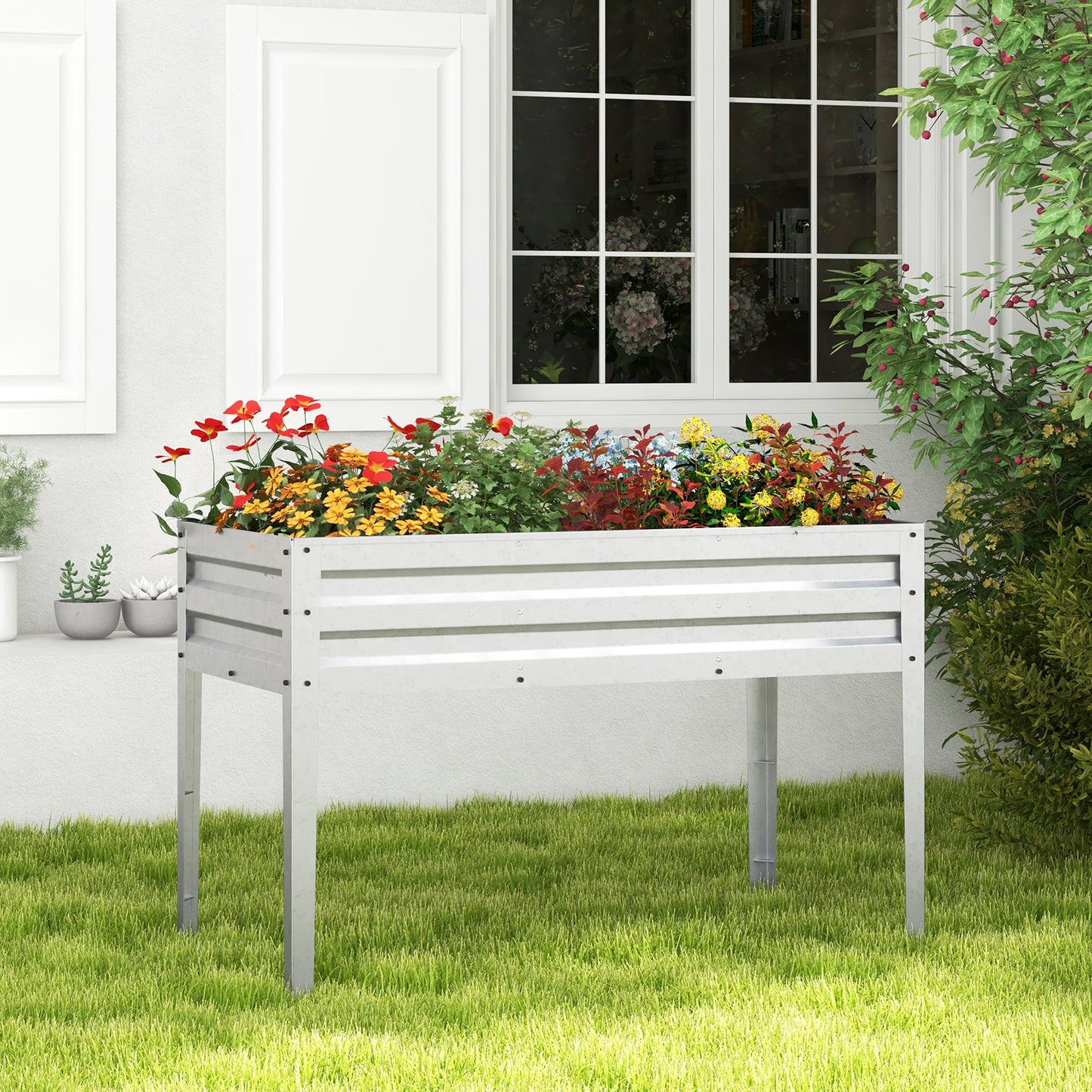 Galvanized Raised Garden Bed Elevated Planter Box with Legs and Drainage Hole