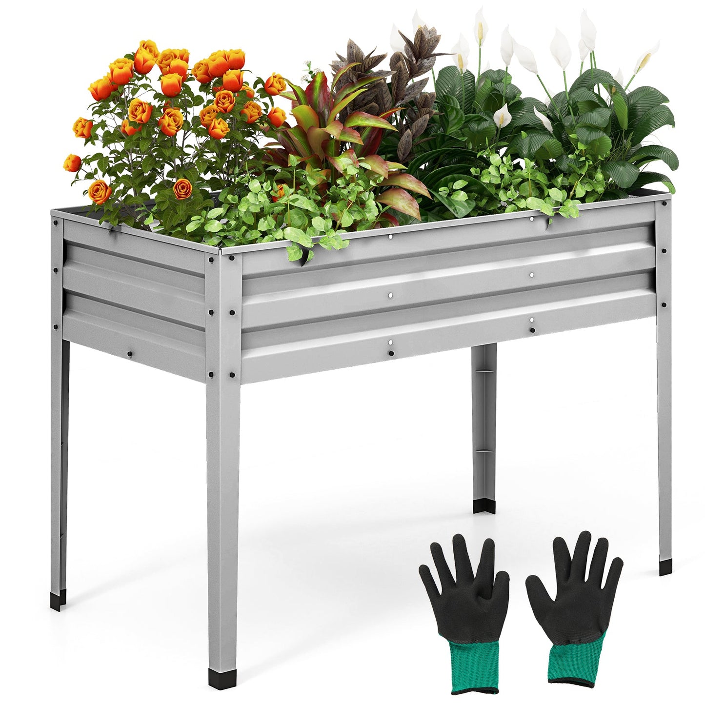 Galvanized Raised Garden Bed Elevated Planter Box with Legs and Drainage Hole