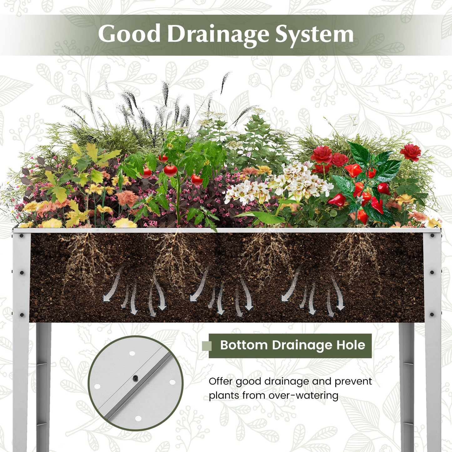 Galvanized Raised Garden Bed Elevated Planter Box with Legs and Drainage Hole