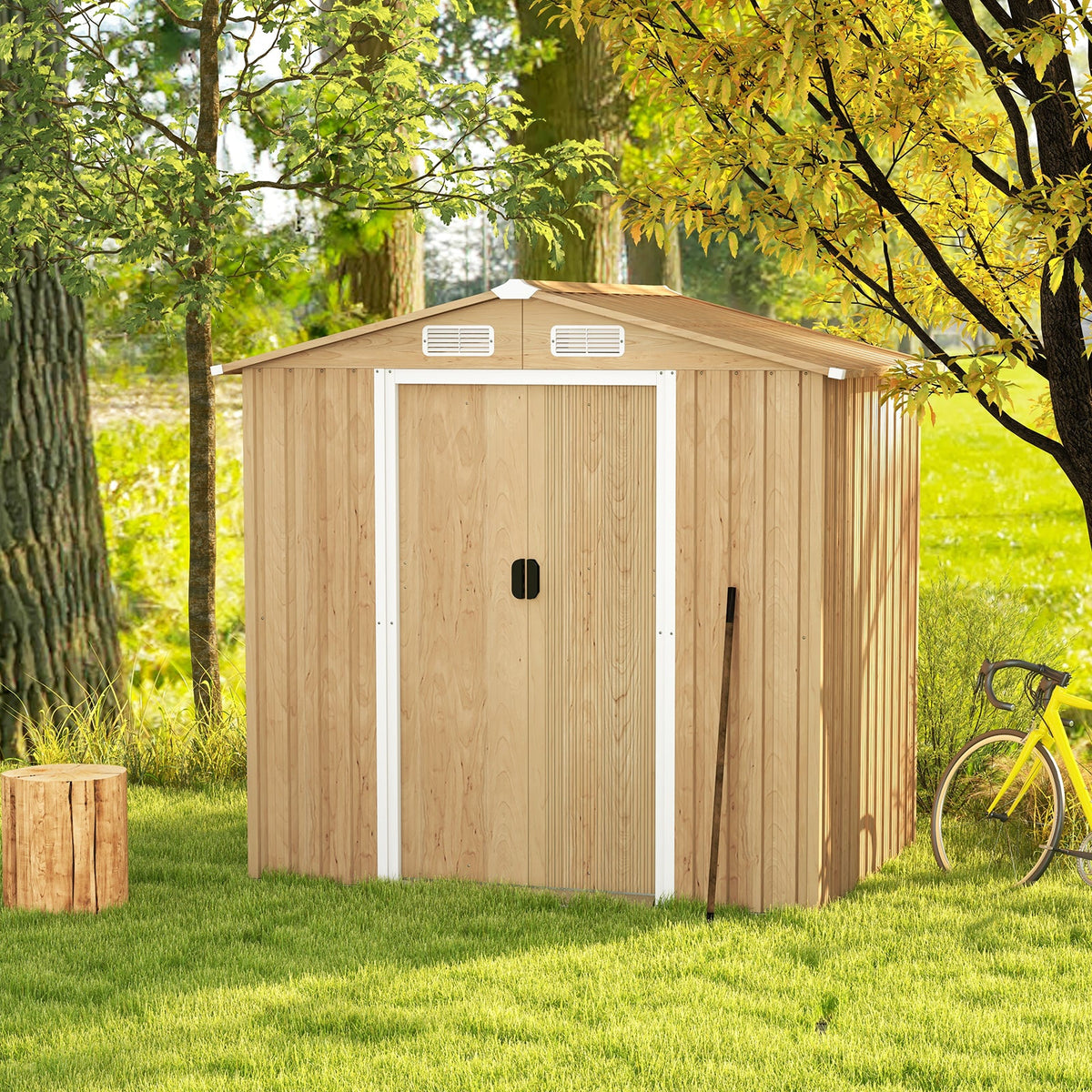 6 x 4 Feet Galvanized Steel Storage Shed with Lockable Sliding Doors