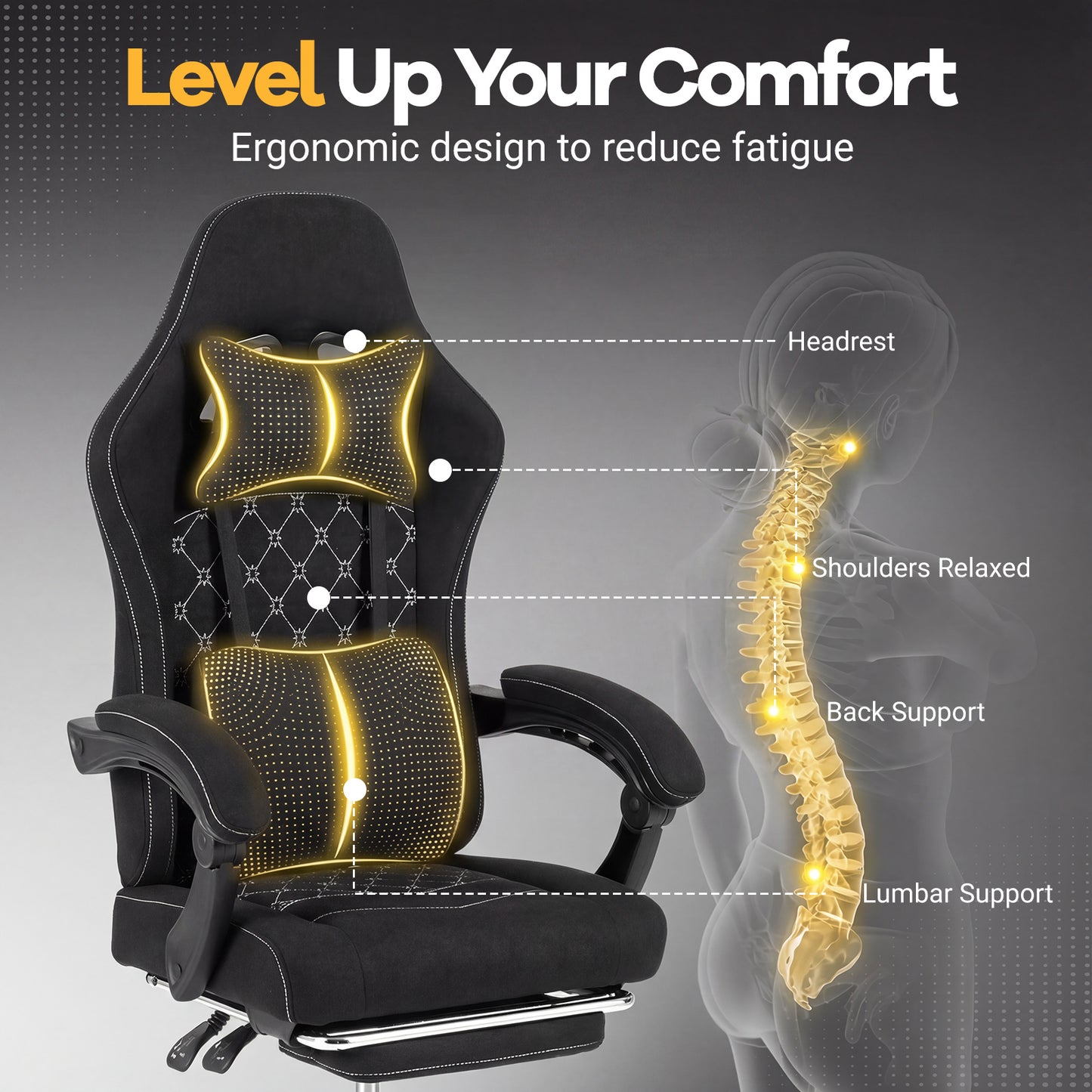 Gaming Chair with Adjustable Height & Reclining Backrest