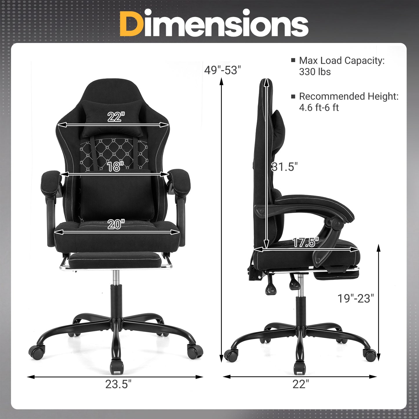 Gaming Chair with Adjustable Height & Reclining Backrest