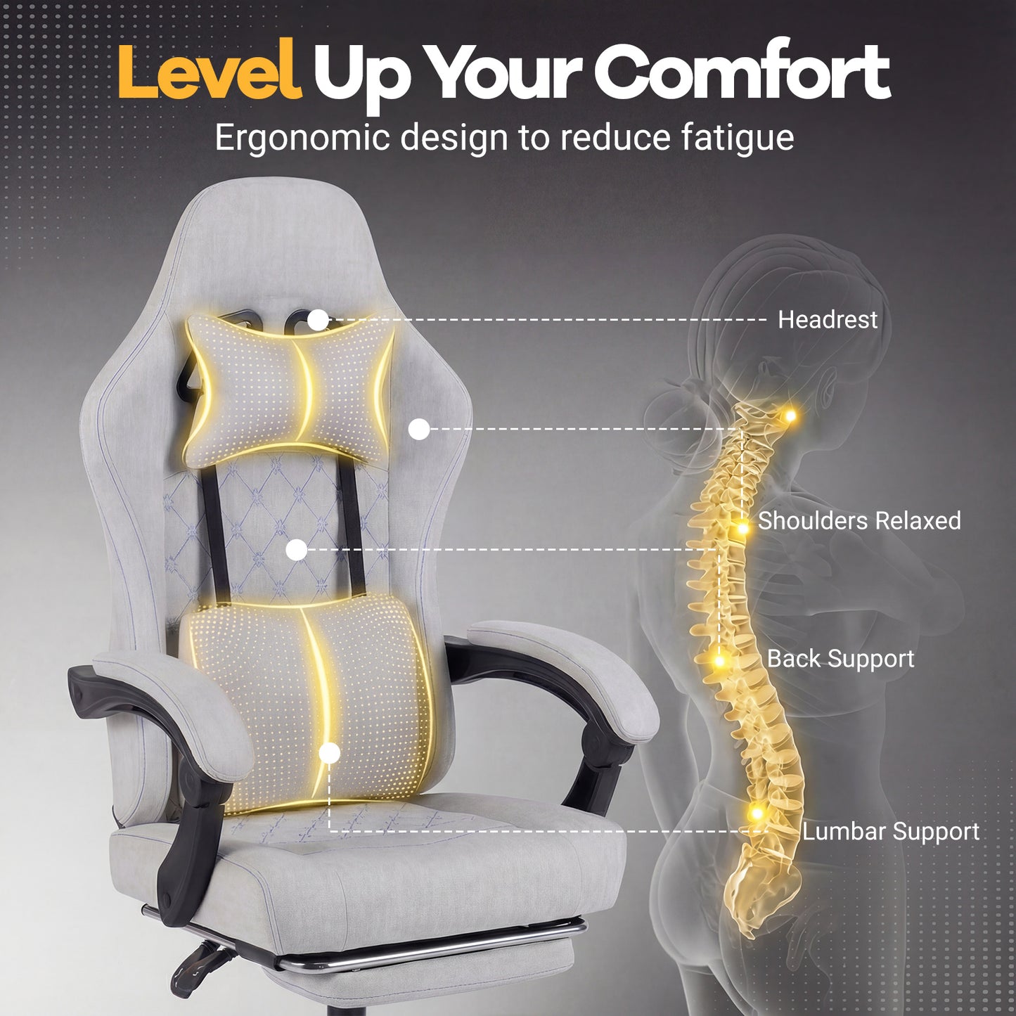 Gaming Chair with Adjustable Height & Reclining Backrest