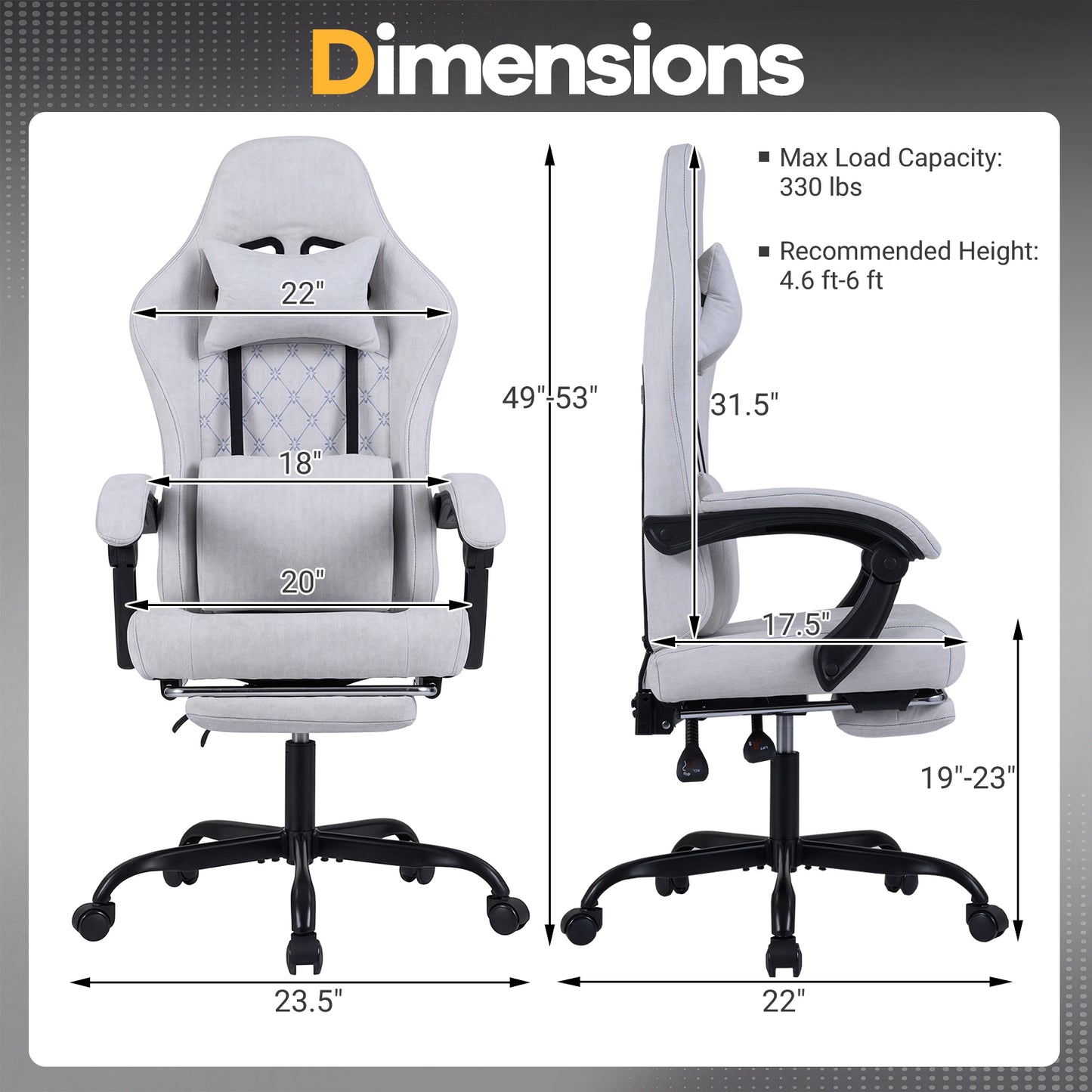 Gaming Chair with Adjustable Height & Reclining Backrest