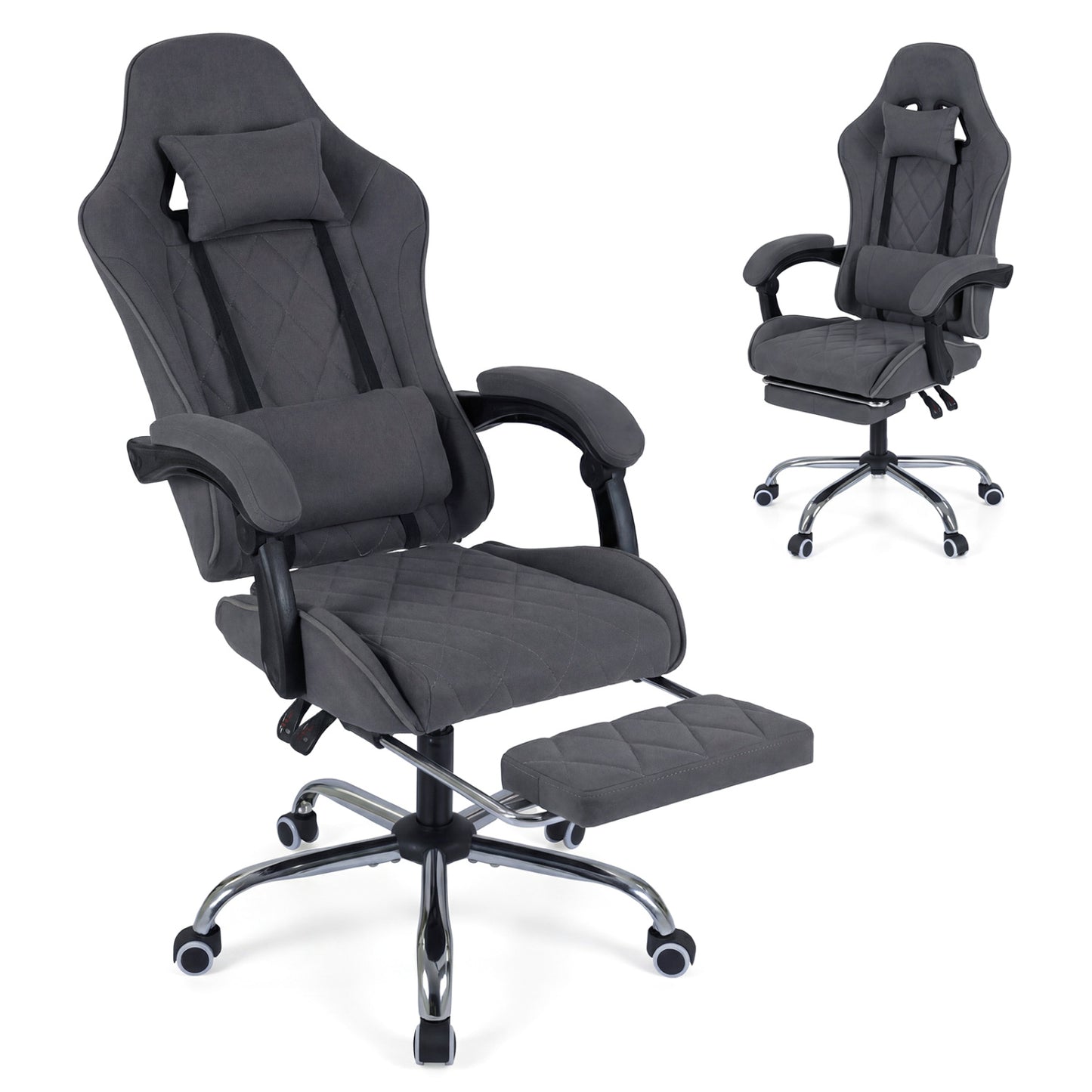 Gaming Chair with Adjustable Height & Lumbar Support - Gray