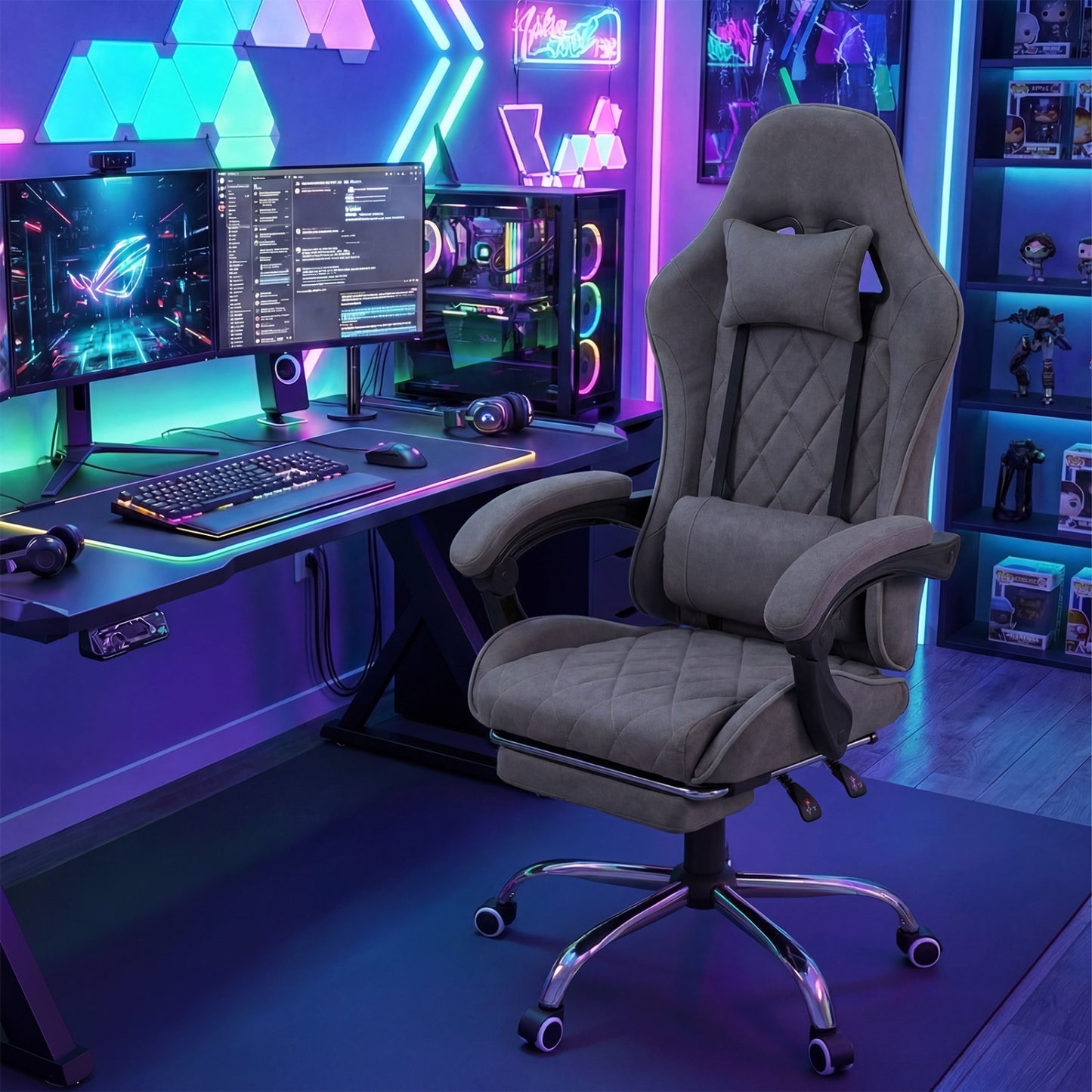 Gaming Chair with Adjustable Height & Lumbar Support - Gray