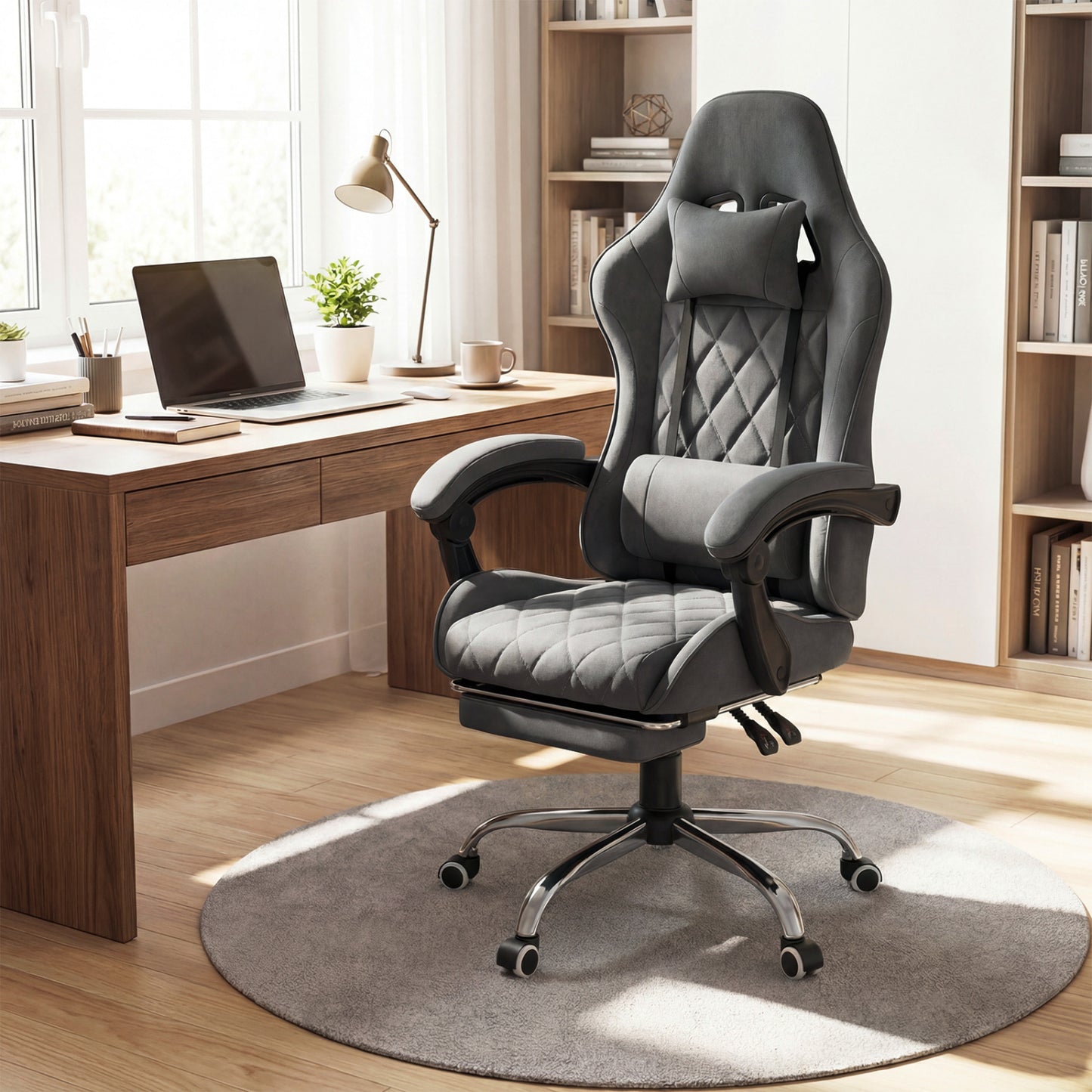 Gaming Chair with Adjustable Height & Lumbar Support - Gray