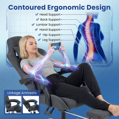 Gaming Chair with Adjustable Height & Lumbar Support - Gray