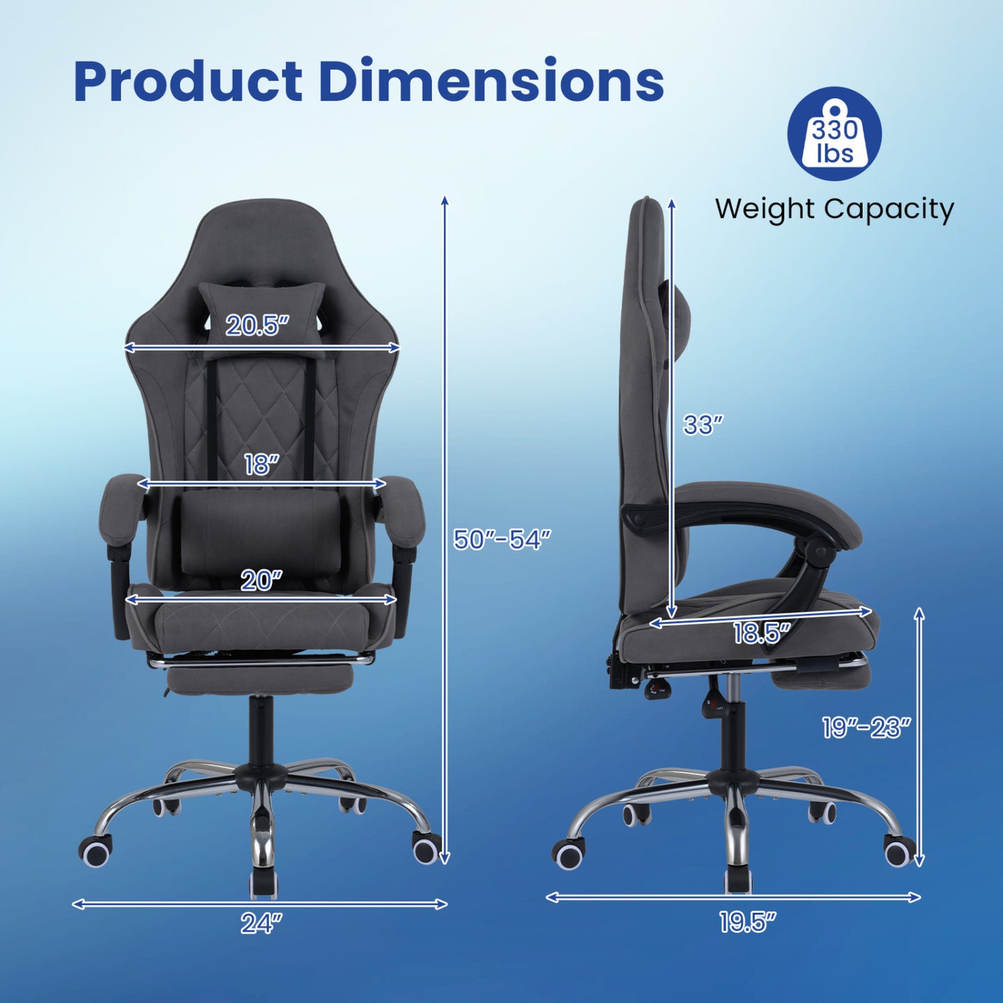 Gaming Chair with Adjustable Height & Lumbar Support - Gray