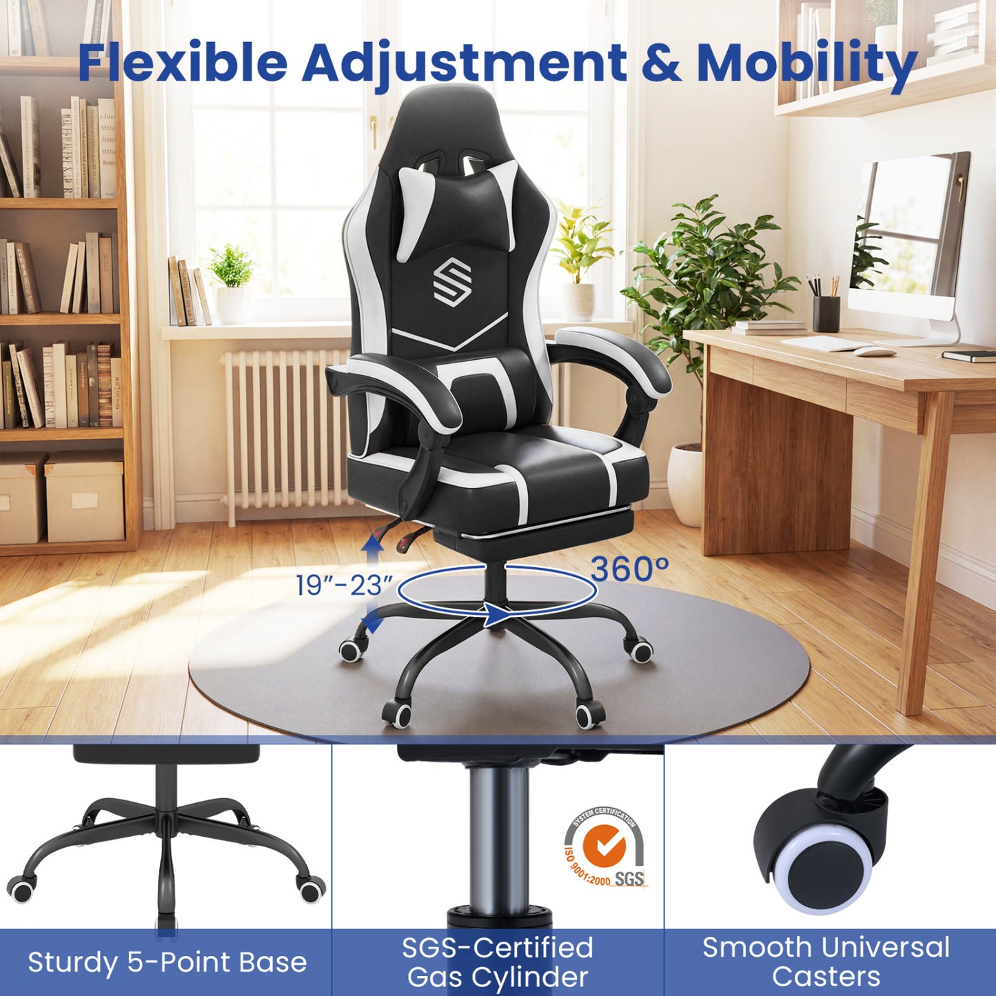 Gaming Chair with Adjustable Height & Reclining Backrest