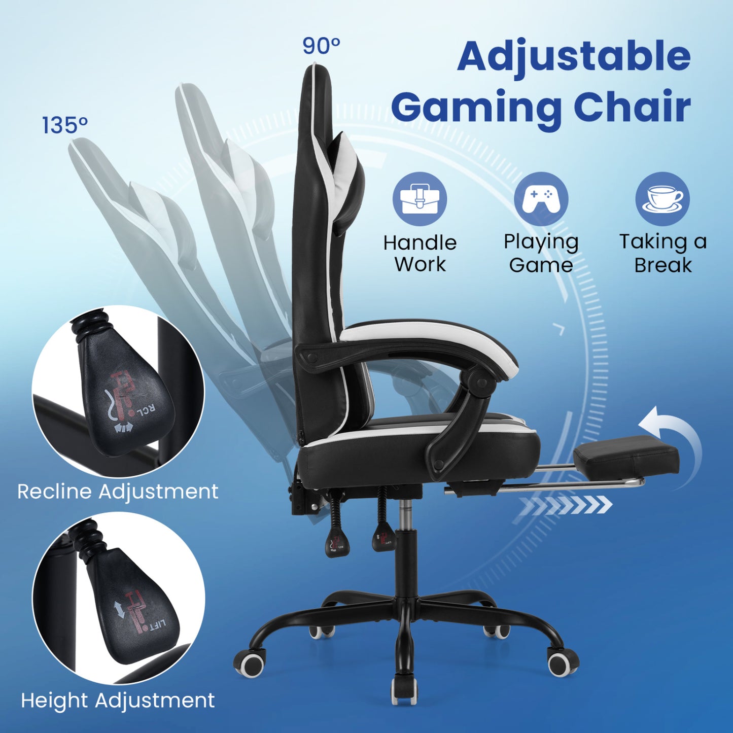 Gaming Chair with Adjustable Height & Reclining Backrest