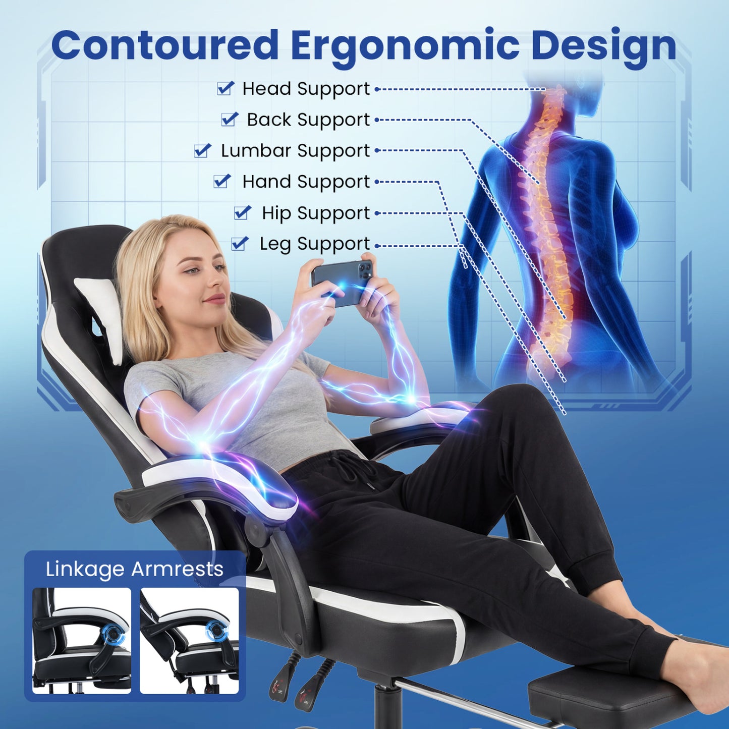 Gaming Chair with Adjustable Height & Reclining Backrest