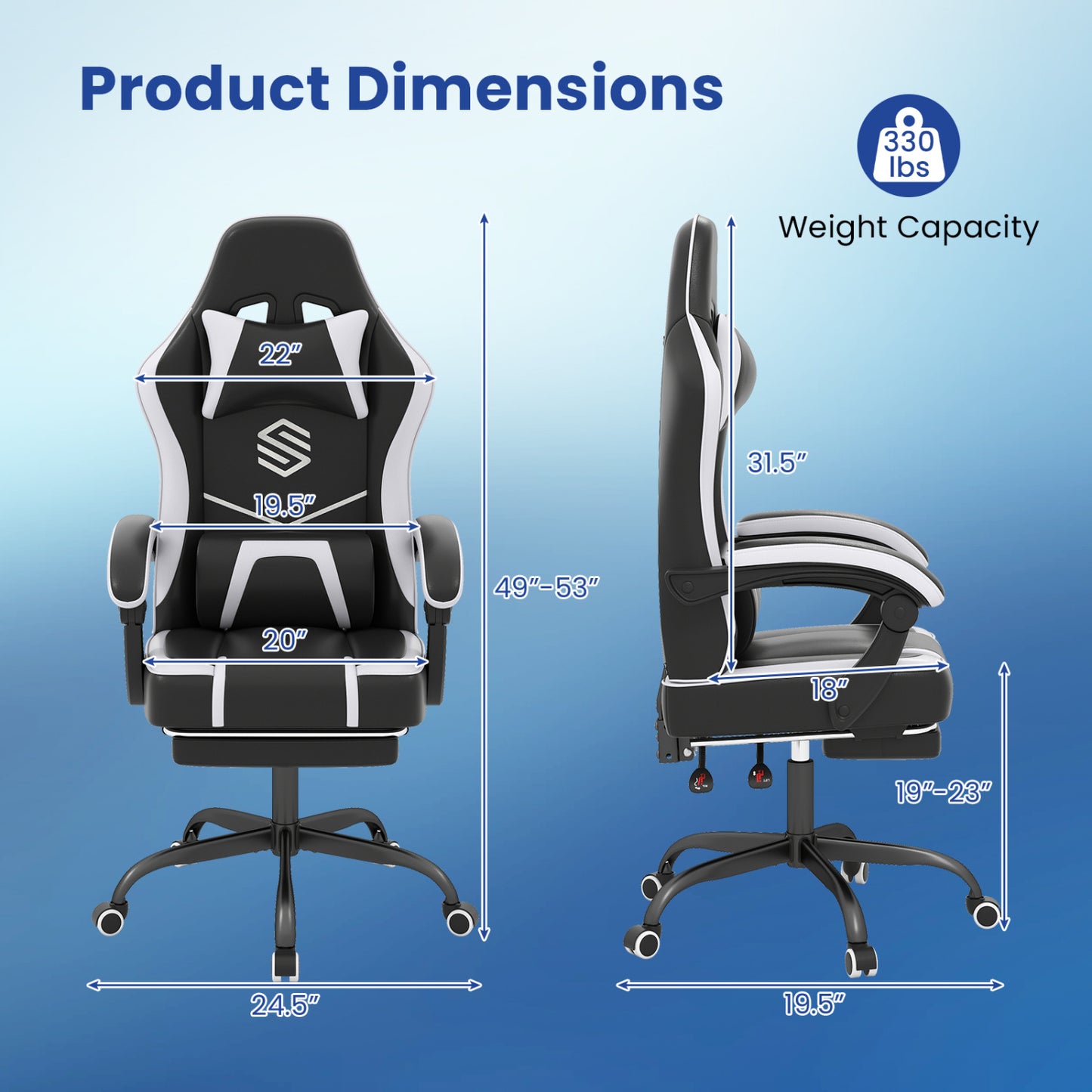 Gaming Chair with Adjustable Height & Reclining Backrest