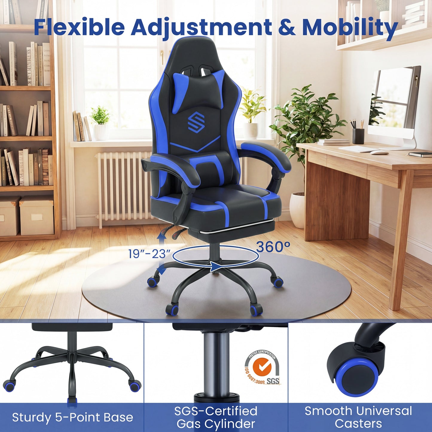 Gaming Chair with Adjustable Height & Reclining Backrest