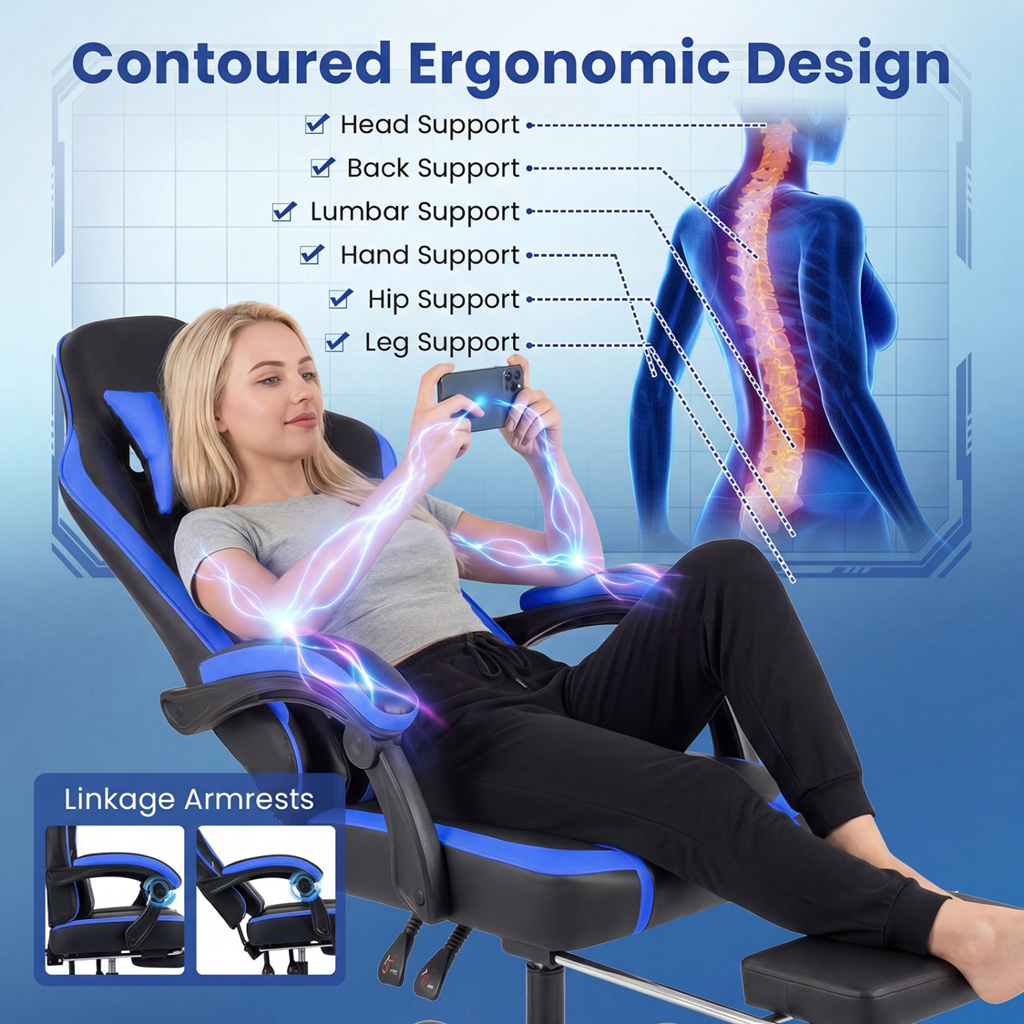 Gaming Chair with Adjustable Height & Reclining Backrest