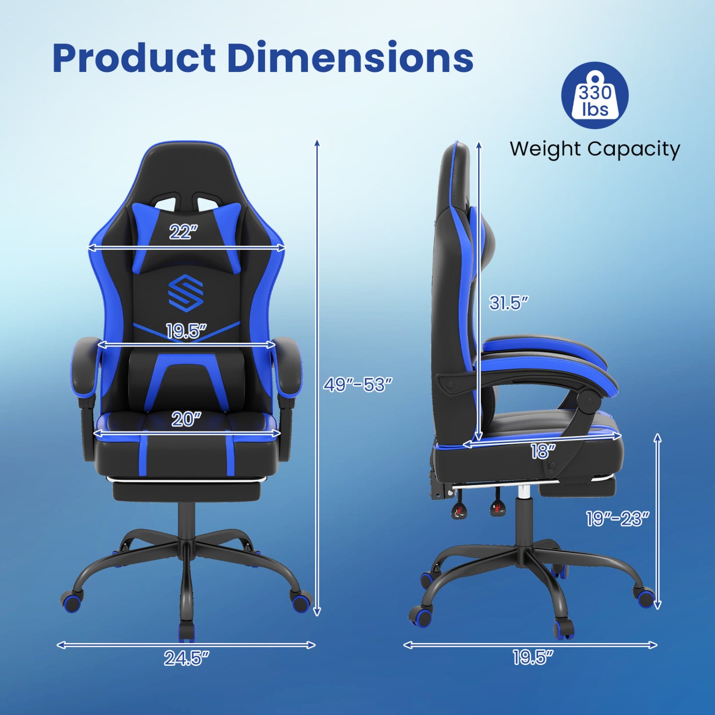 Gaming Chair with Adjustable Height & Reclining Backrest