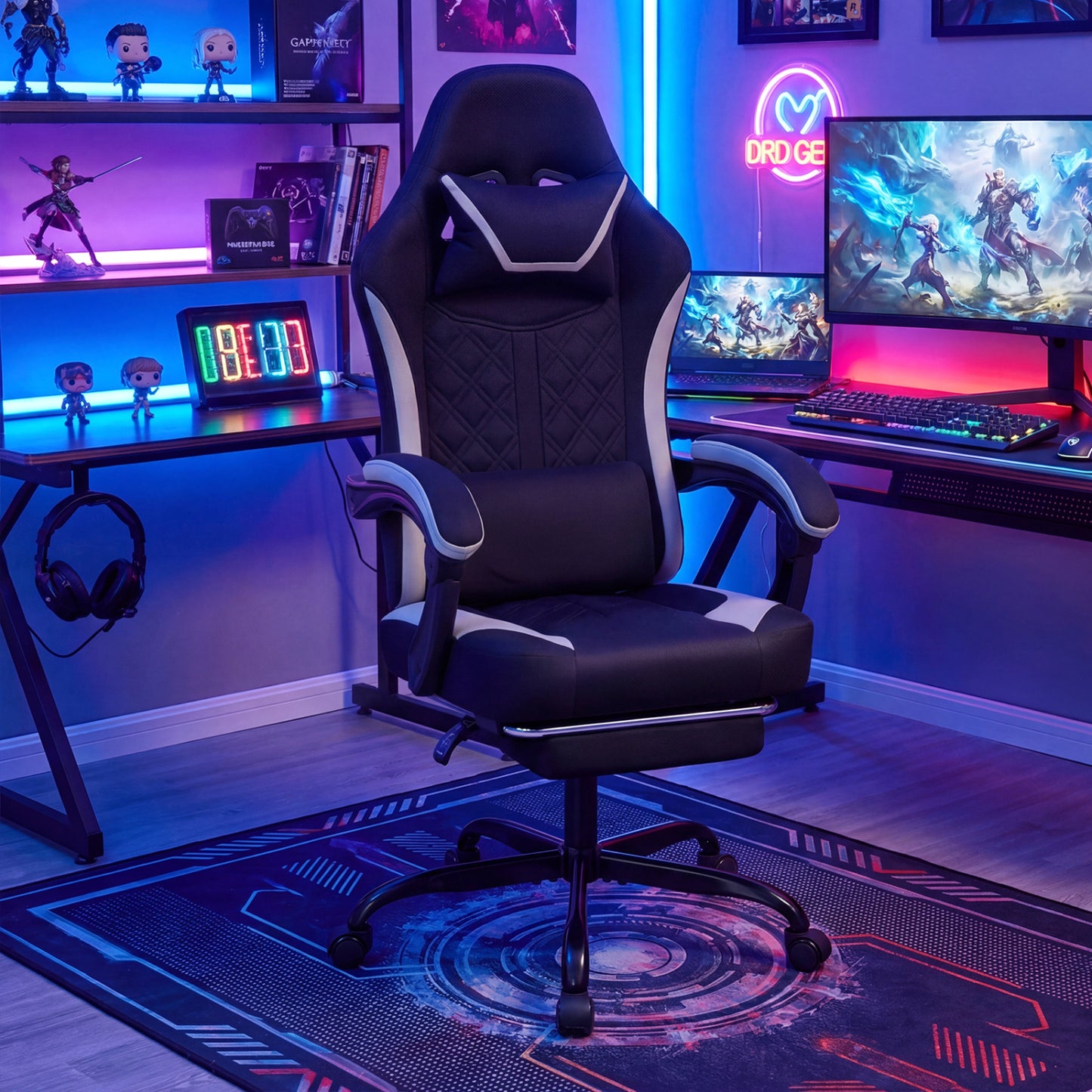 Gaming Chair with Footrest and Lumbar Support