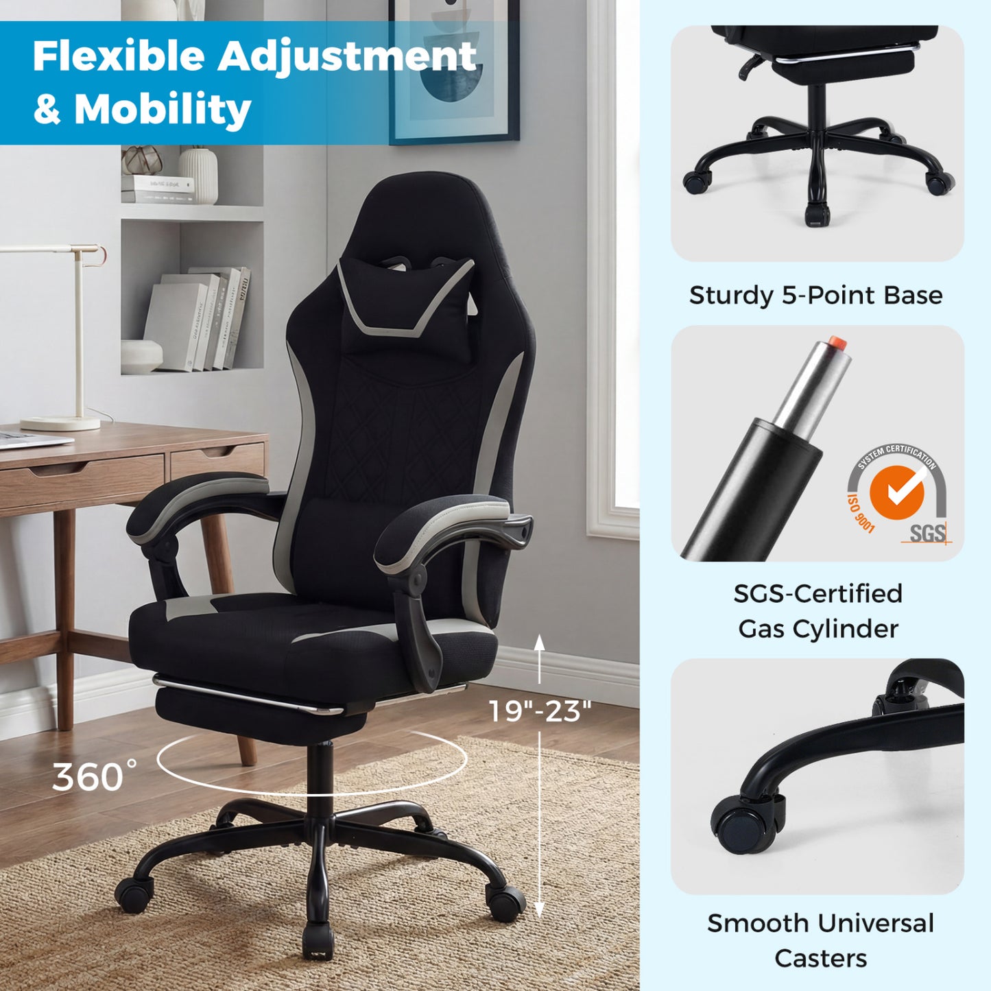 Gaming Chair with Footrest and Lumbar Support