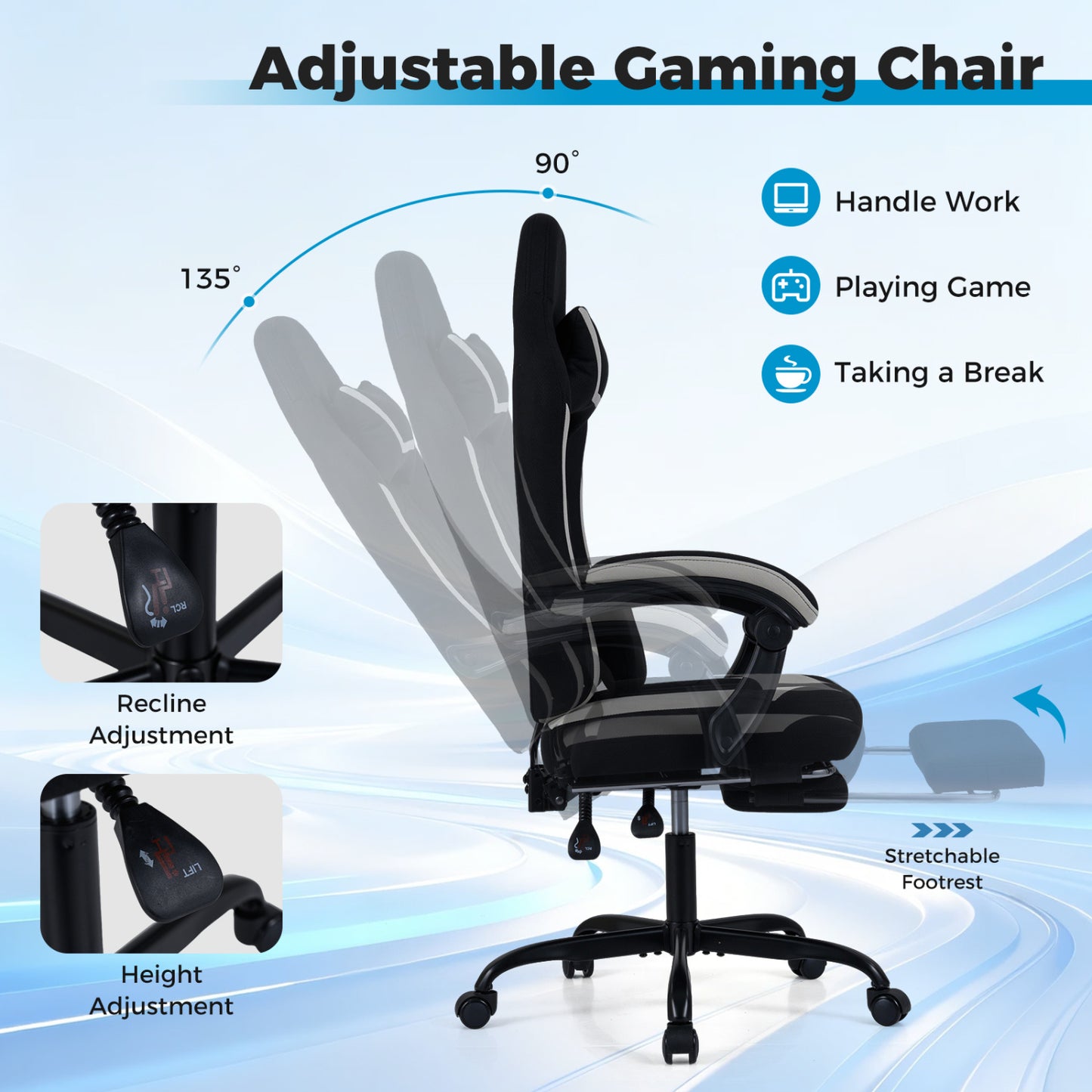 Gaming Chair with Footrest and Lumbar Support
