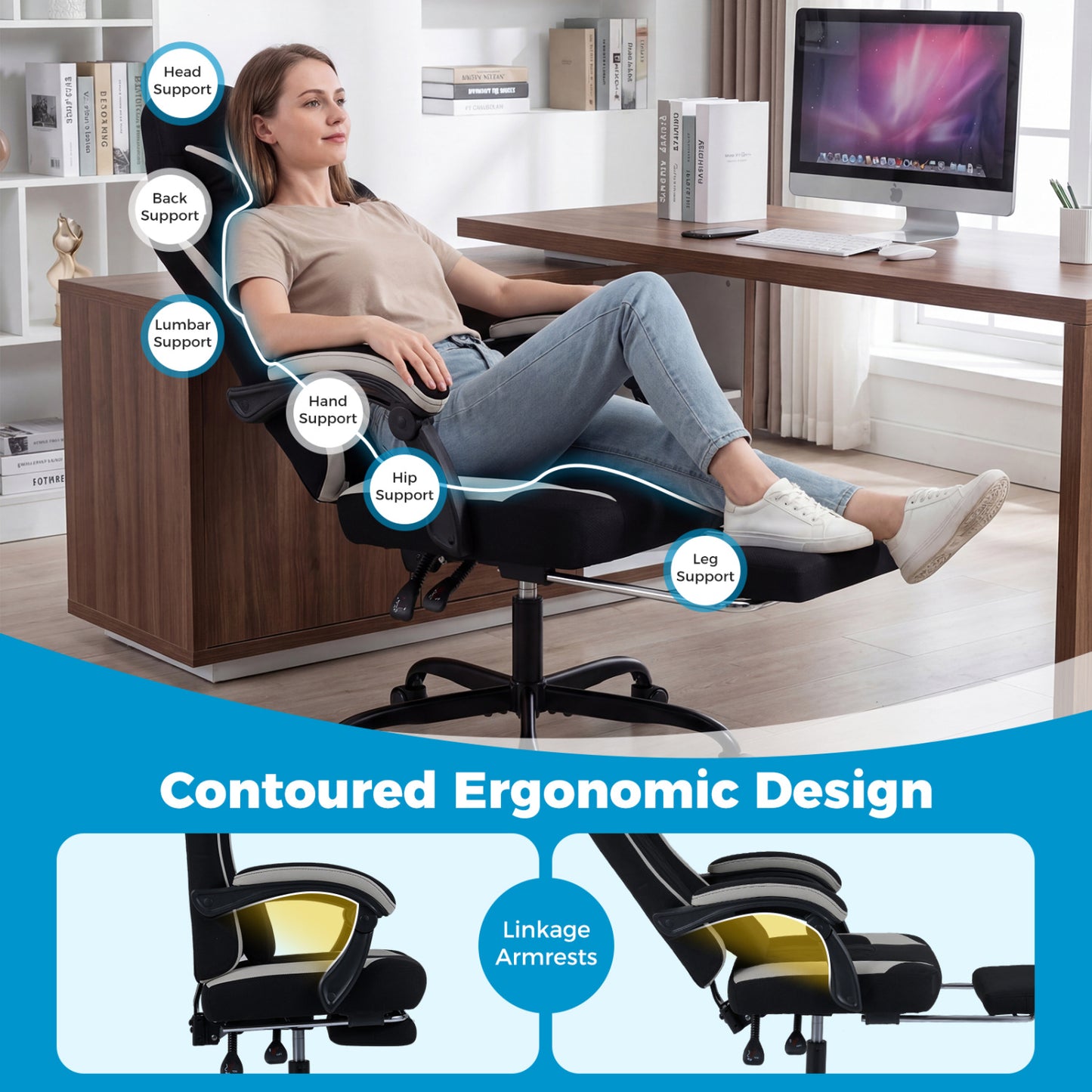 Gaming Chair with Footrest and Lumbar Support
