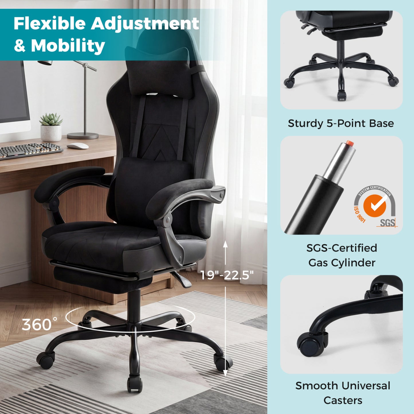 Gaming Chair with Lumbar Support and Adjustable Armrests
