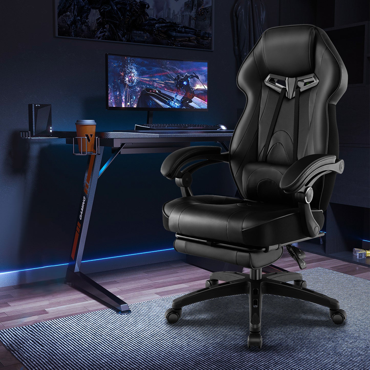 Gaming Chair with Footrest and Adjustable Lumbar Support