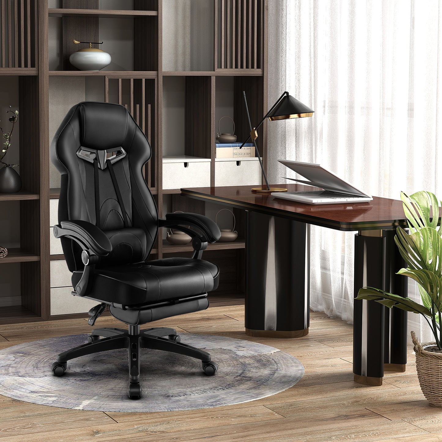 Gaming Chair with Footrest and Adjustable Lumbar Support