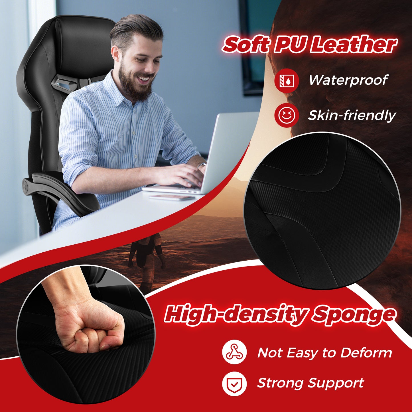Gaming Chair with Footrest and Adjustable Lumbar Support