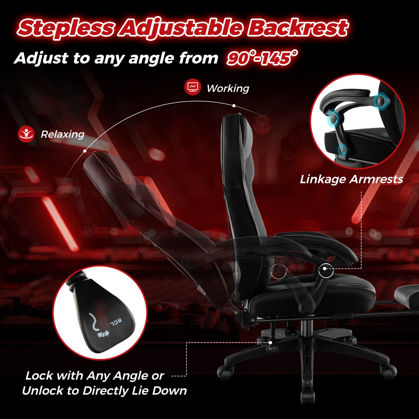 Gaming Chair with Footrest and Adjustable Lumbar Support