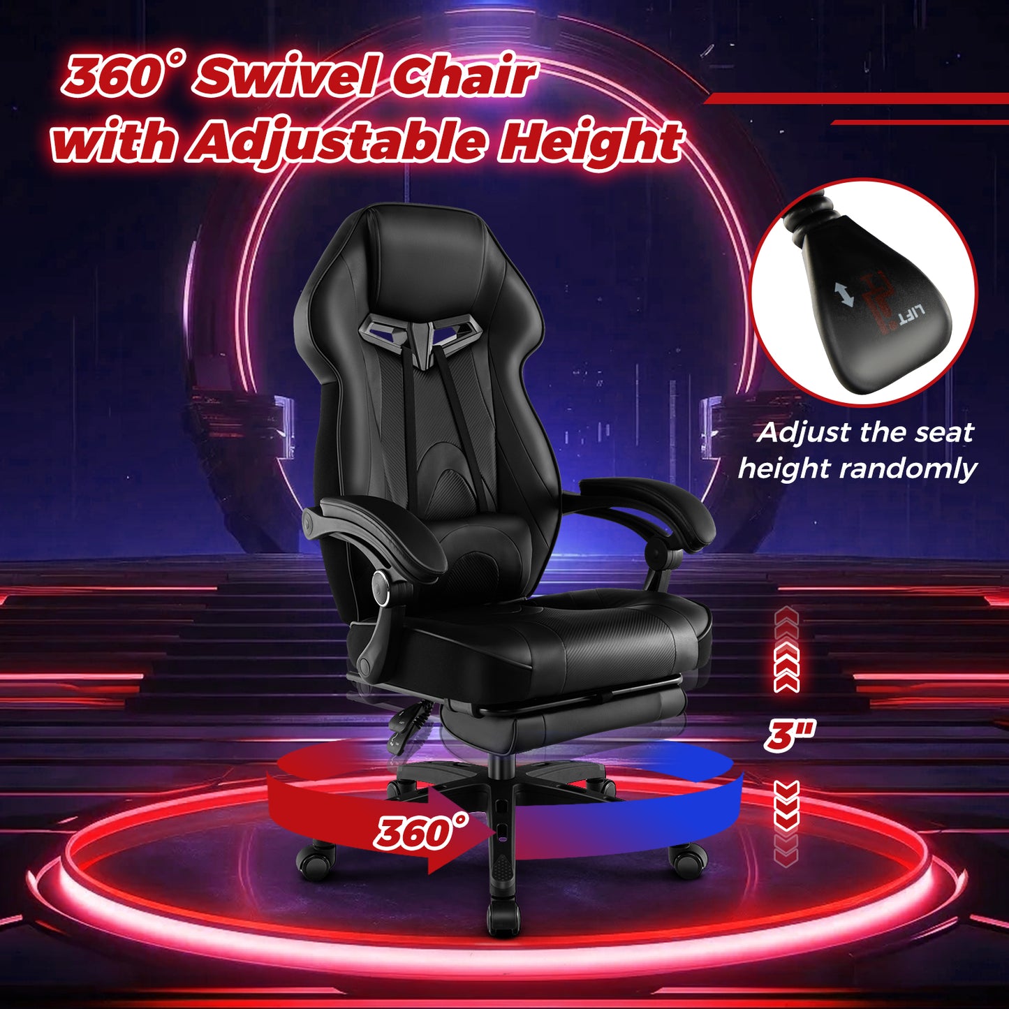 Gaming Chair with Footrest and Adjustable Lumbar Support